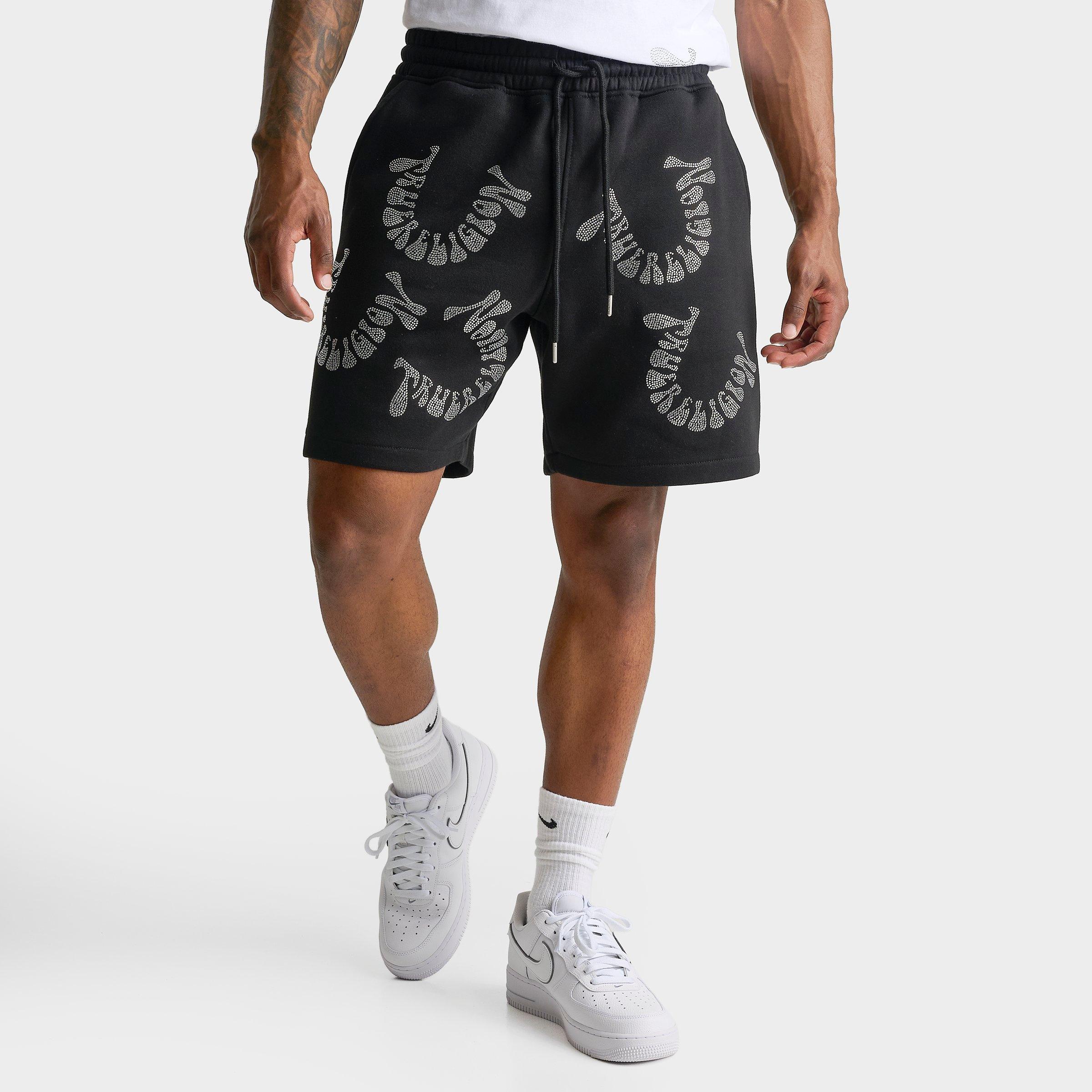 Men's True Religion Warped Logo Rhinestone Fleece Shorts