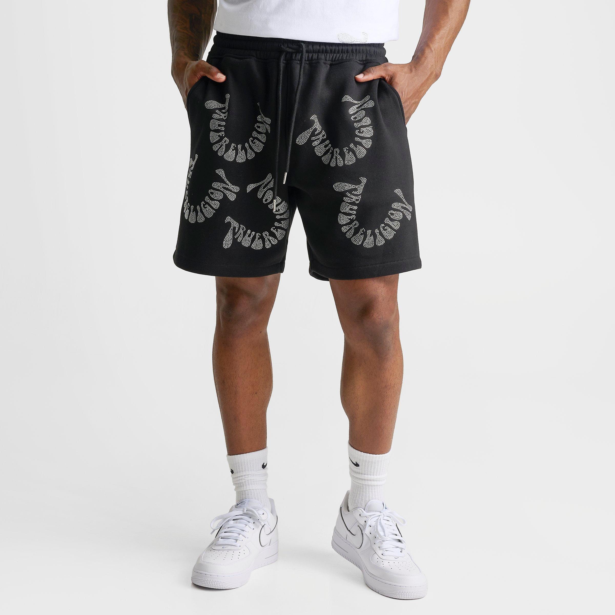 Men's True Religion Warped Logo Rhinestone Fleece Shorts