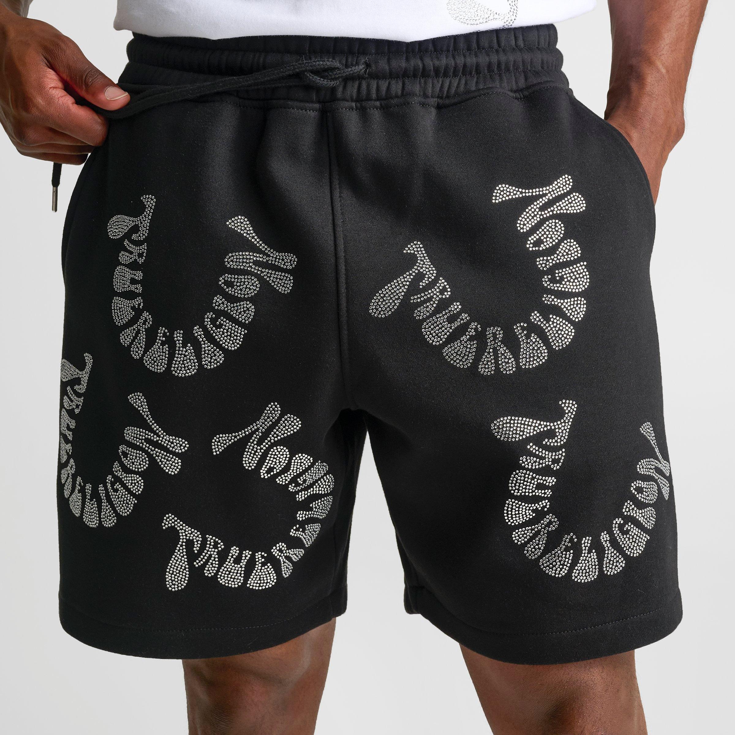 Men's True Religion Warped Logo Rhinestone Fleece Shorts