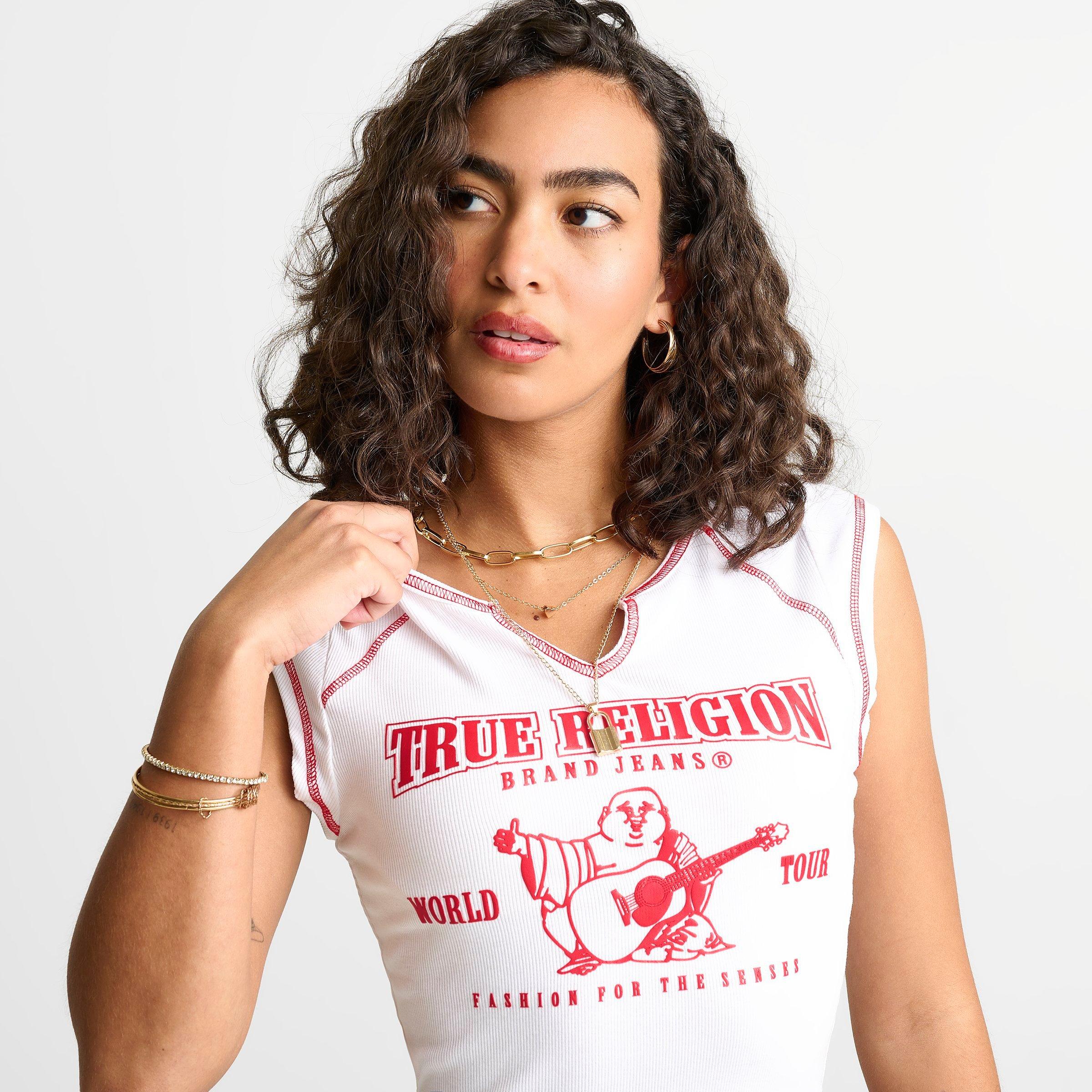 Women's True Religion Buddha World Tour Rib Notch Baby T-Shirt