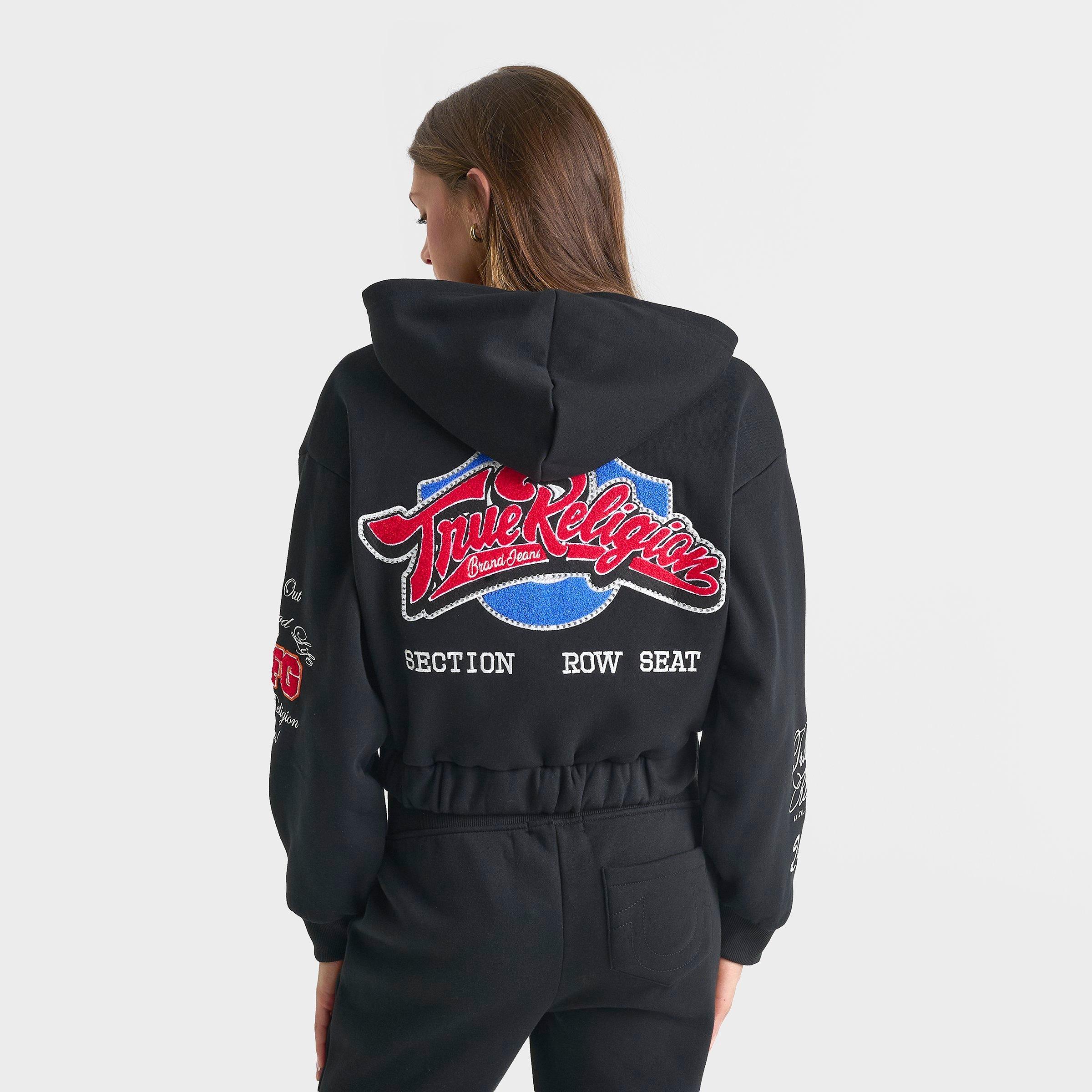 Women's True Religion Crystal Patch Cropped Full-Zip Hoodie