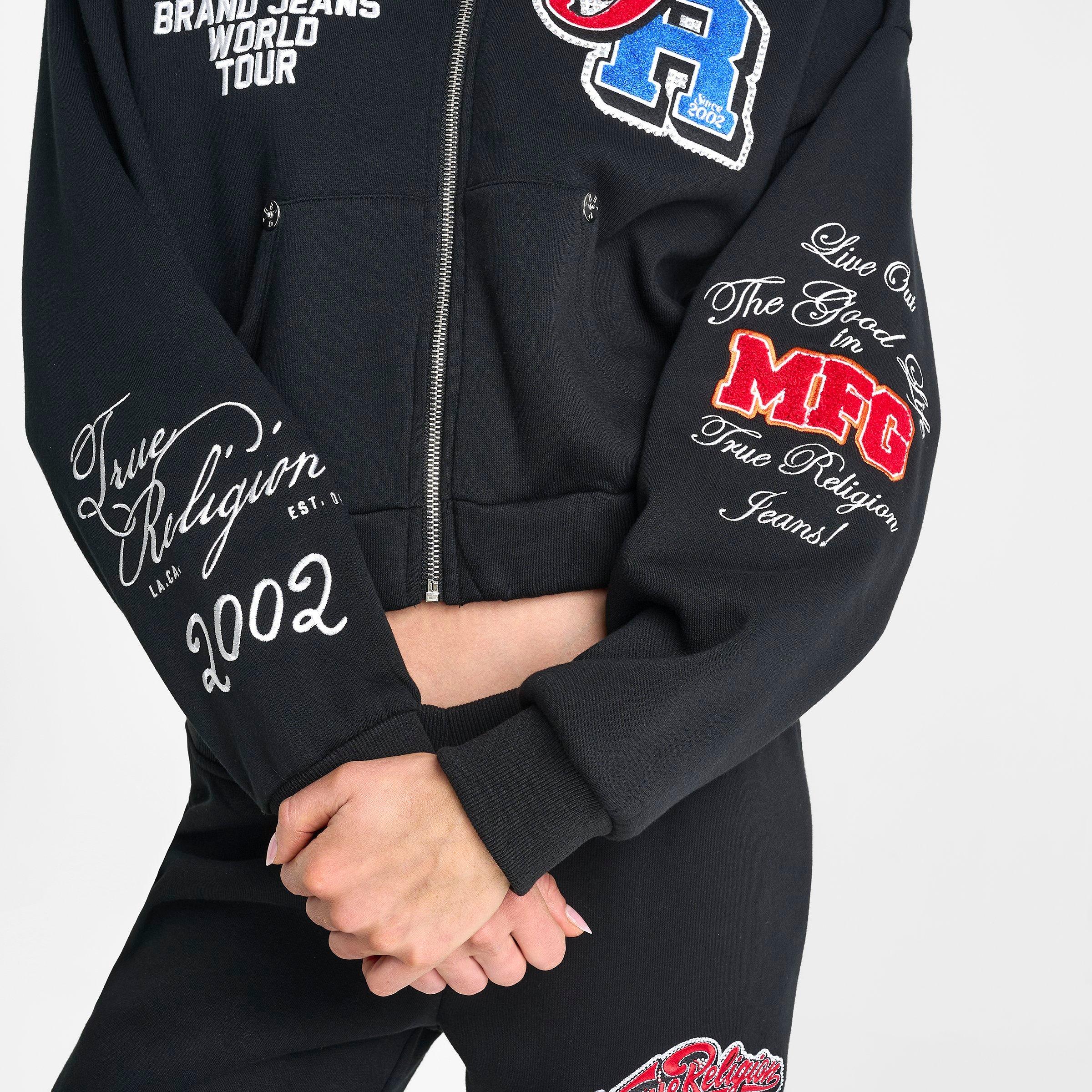 Women's True Religion Crystal Patch Cropped Full-Zip Hoodie