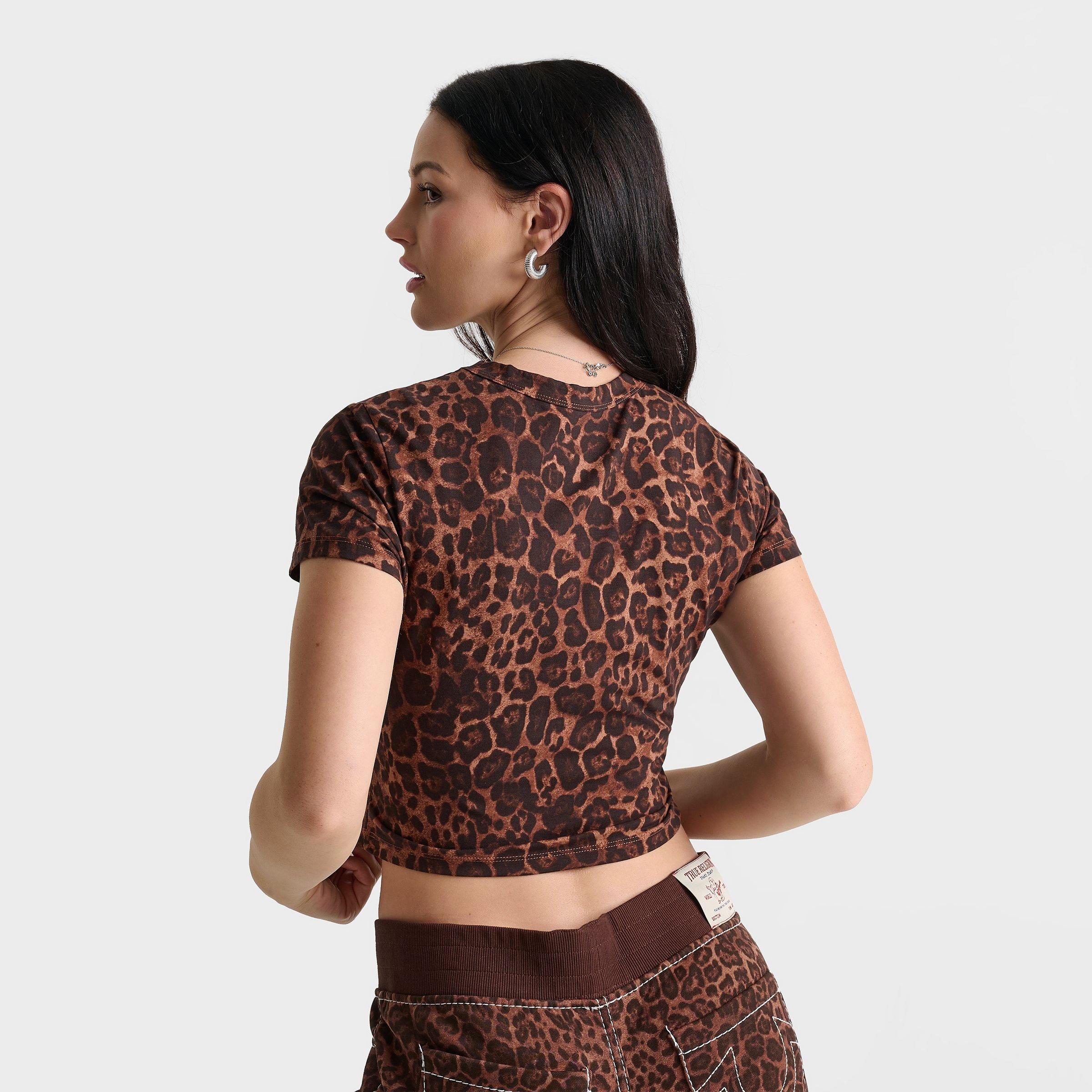 Women's True Religion Leopard Crystal Logo Baby T-Shirt