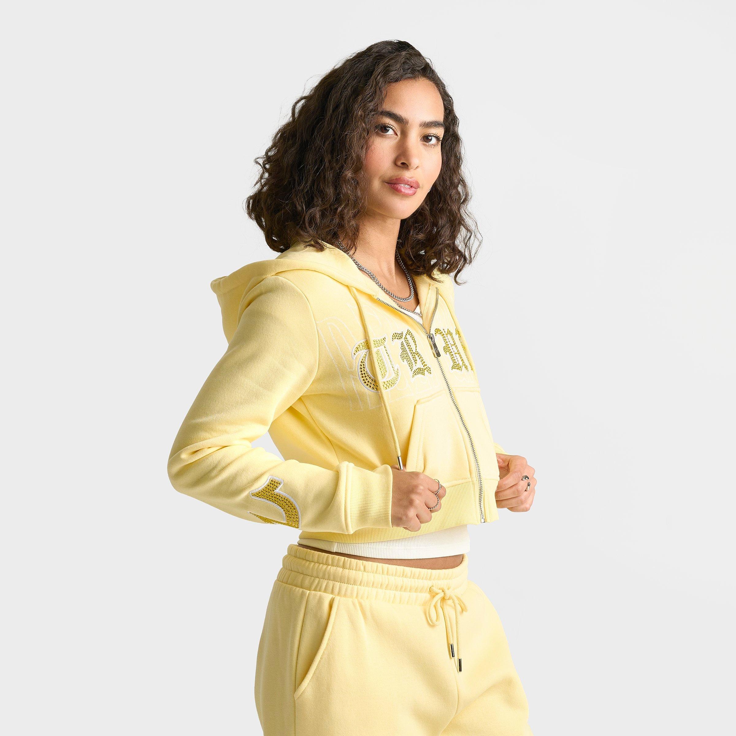 Women's True Religion Crystal Embroidered Cropped Full-Zip Hoodie