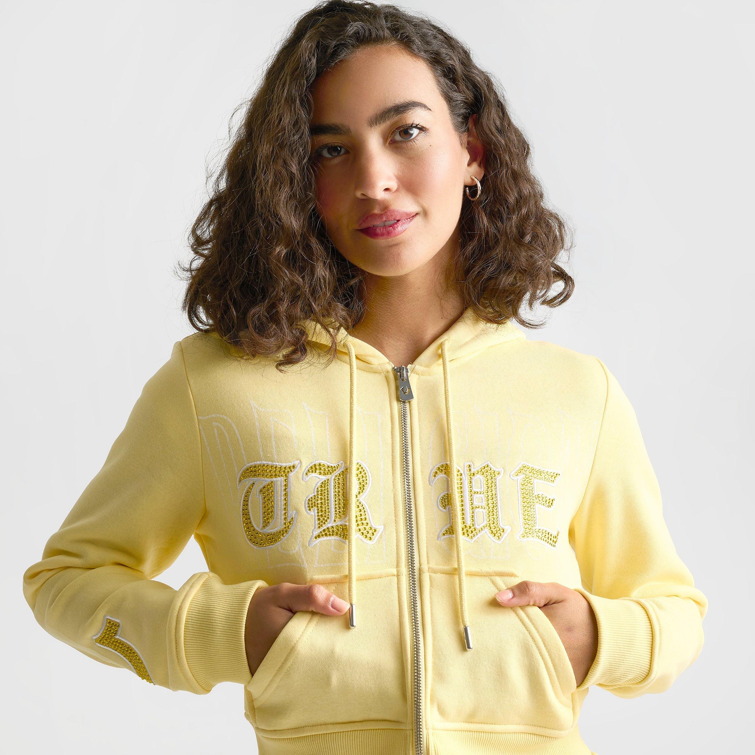 Women's True Religion Crystal Embroidered Cropped Full-Zip Hoodie