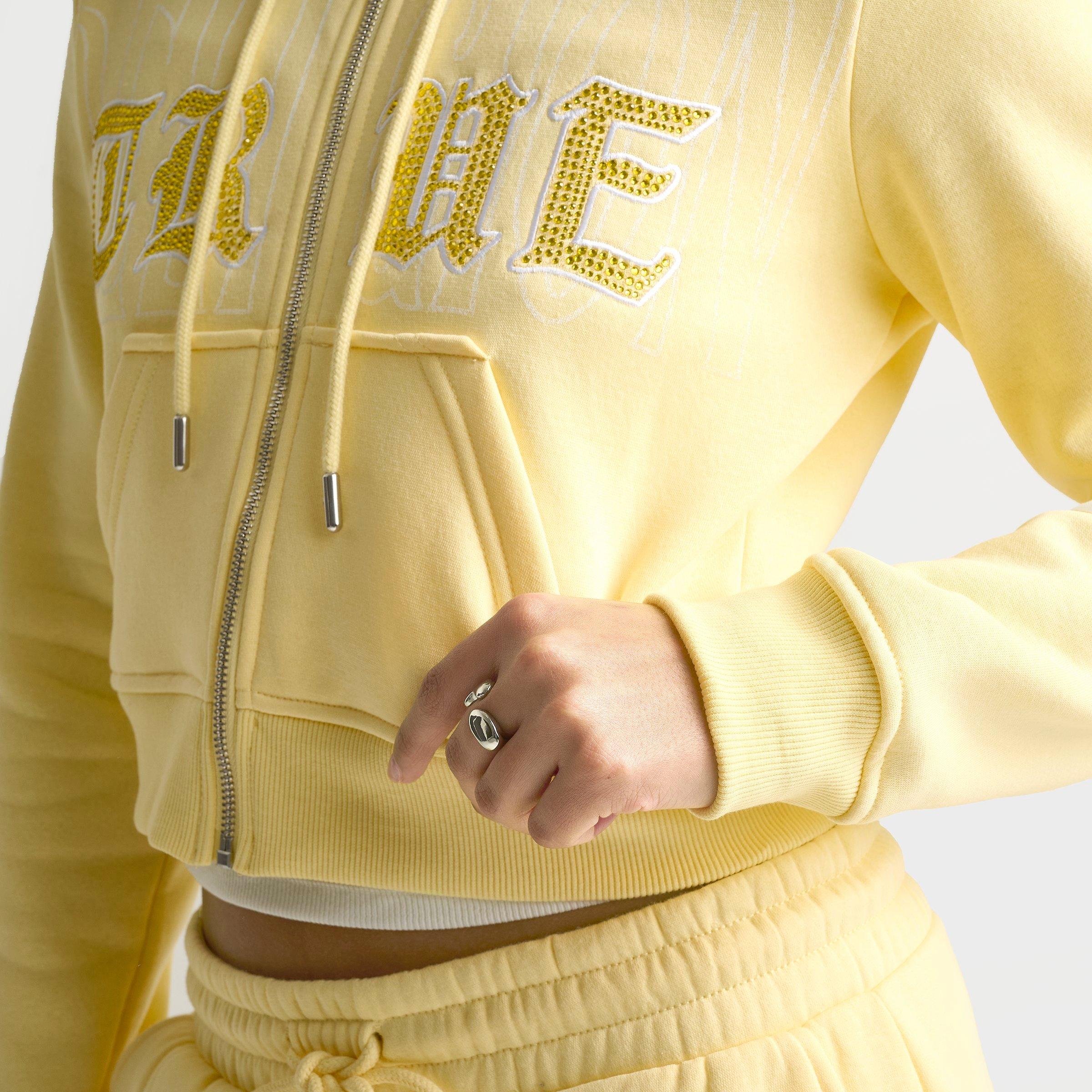 Women's True Religion Crystal Embroidered Cropped Full-Zip Hoodie