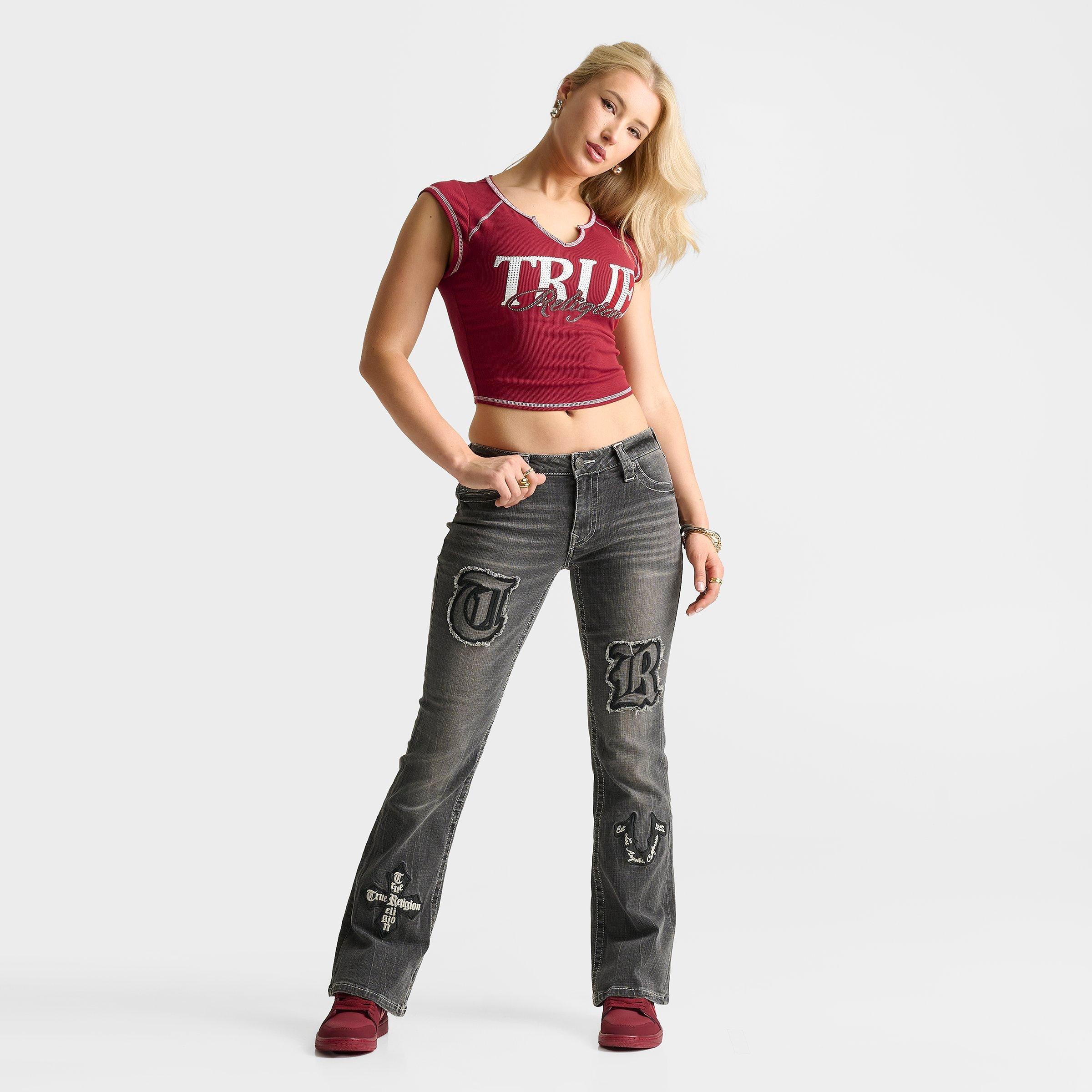 Women's True Religion Becca Appliqué Mid-Rise Bootcut Jeans