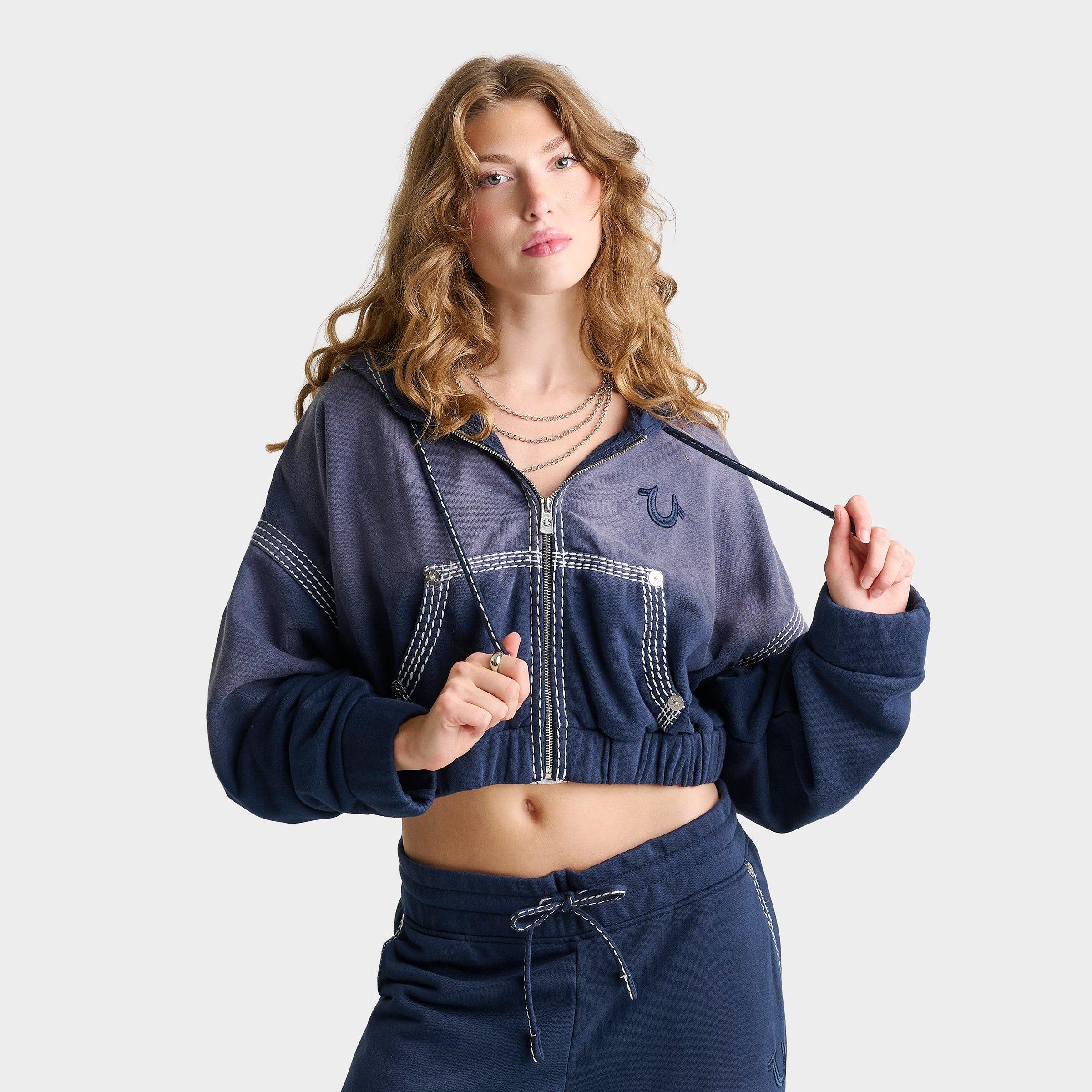 Women's True Religion Super T Washed Relaxed Girlfriend Full-Zip Hoodie
