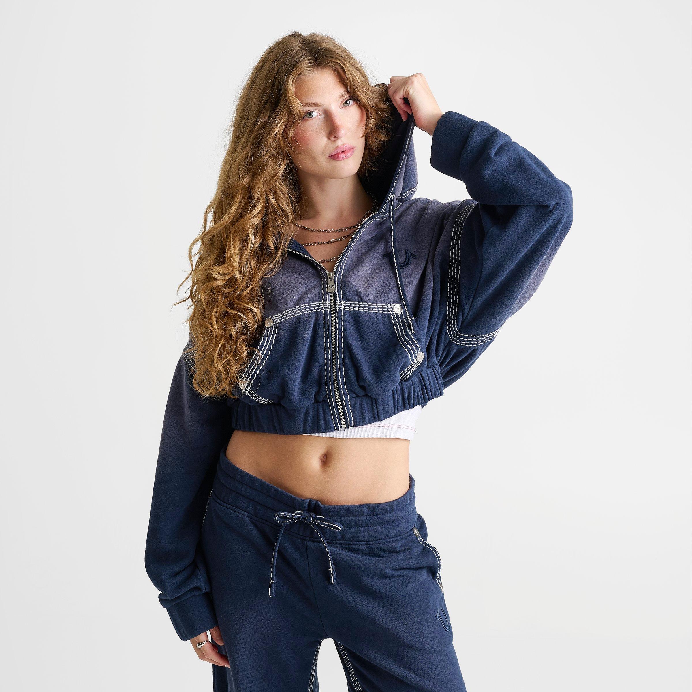 Women's True Religion Super T Washed Relaxed Girlfriend Full-Zip Hoodie