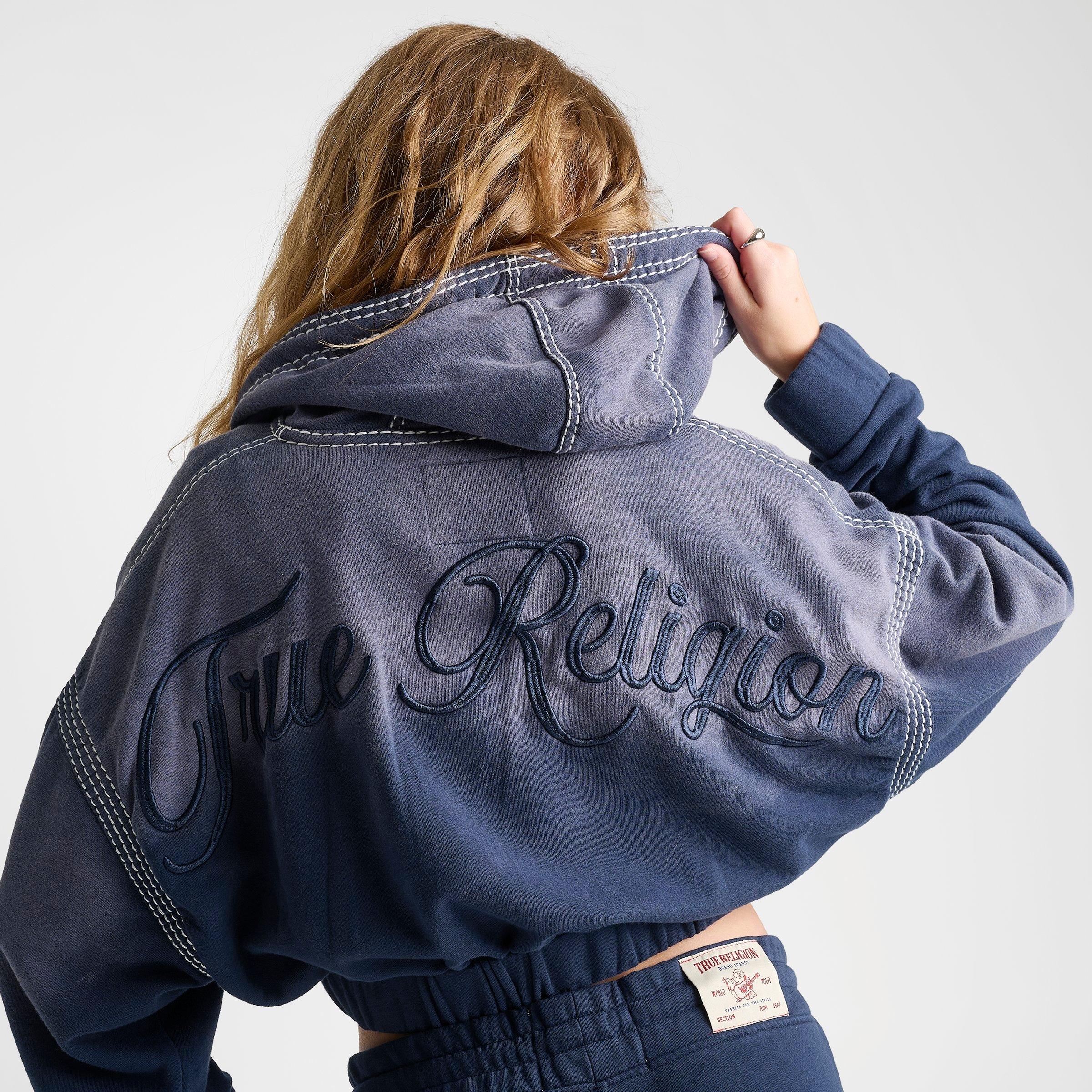 Women's True Religion Super T Washed Relaxed Girlfriend Full-Zip Hoodie
