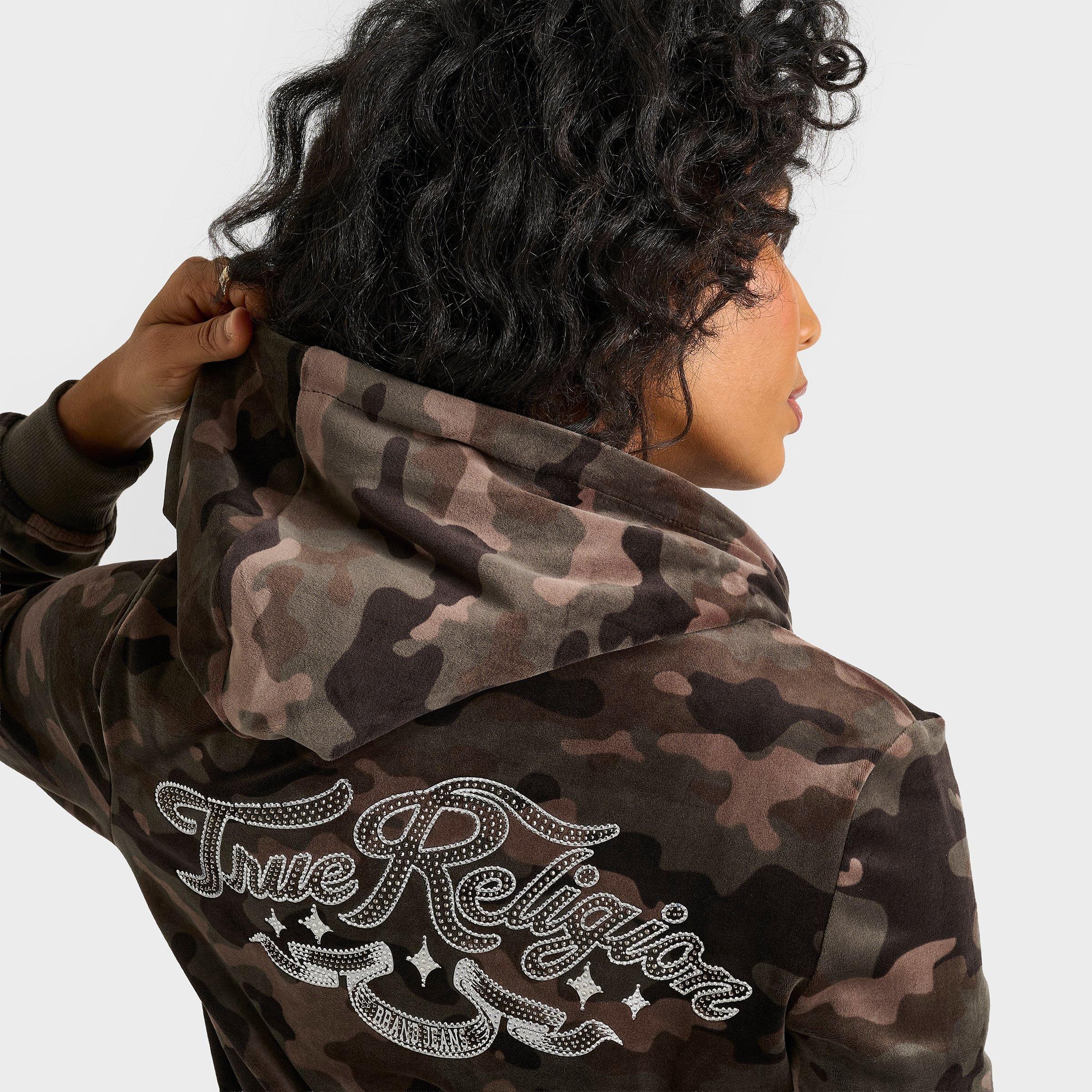Women's True Religion Camo Velour Shrunken Full-Zip Hoodie