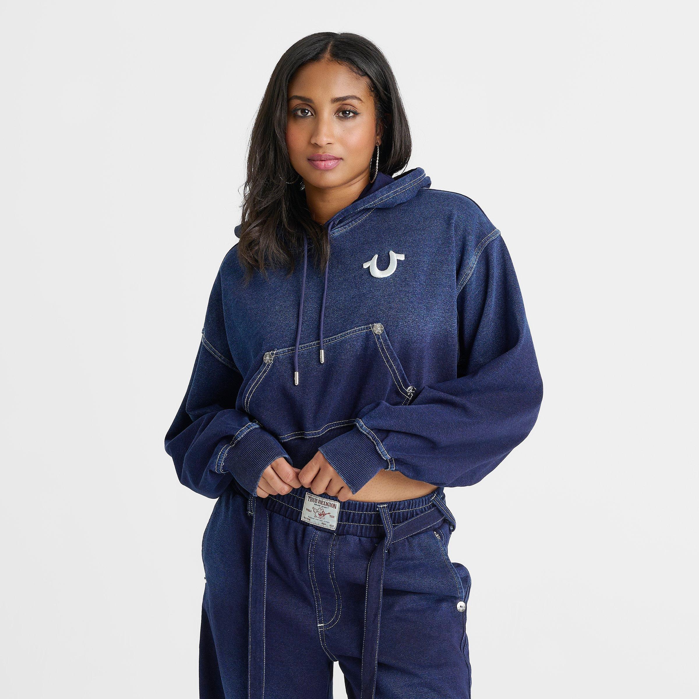 Women's True Religion Washed Indigo Pullover Hoodie
