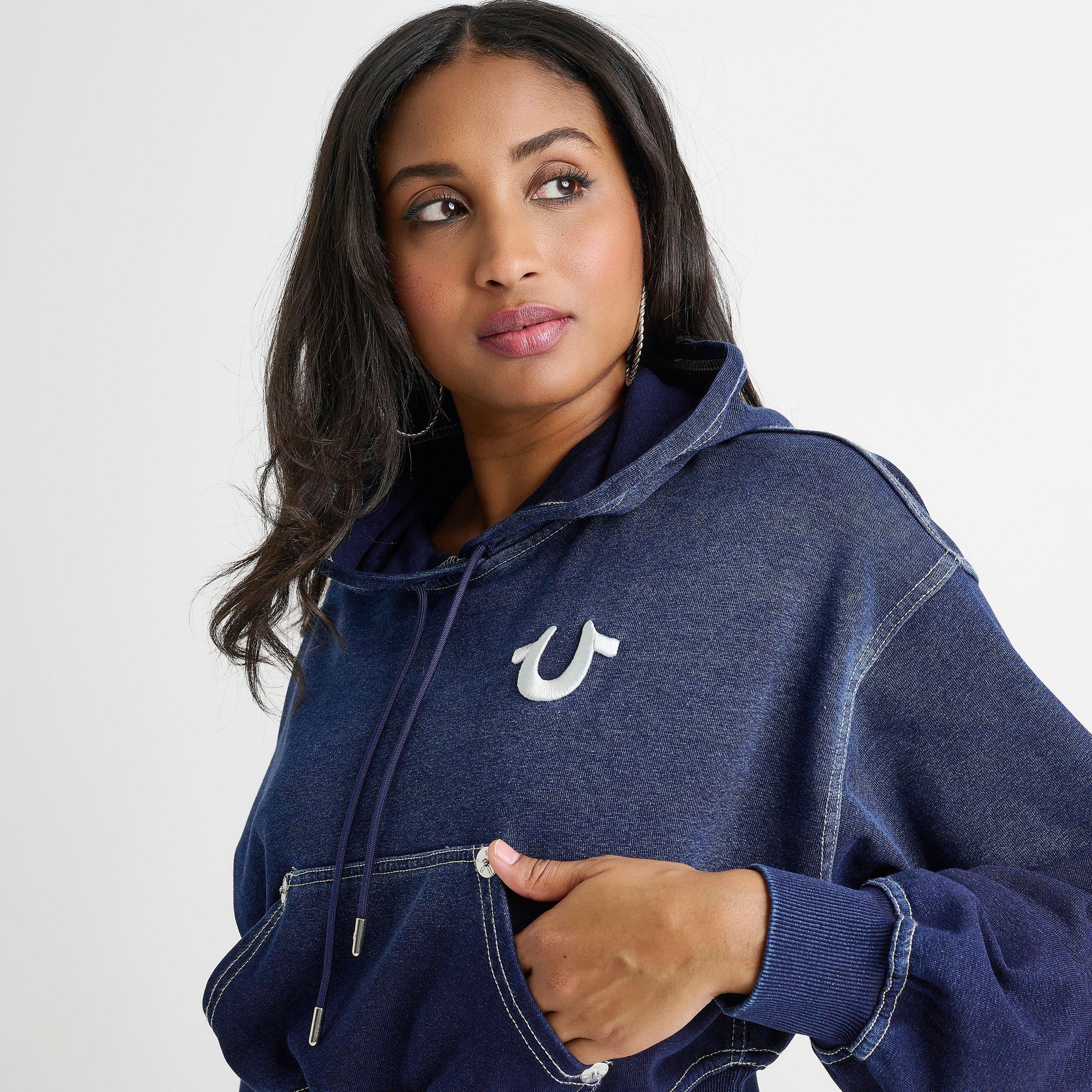 Women's True Religion Washed Indigo Pullover Hoodie