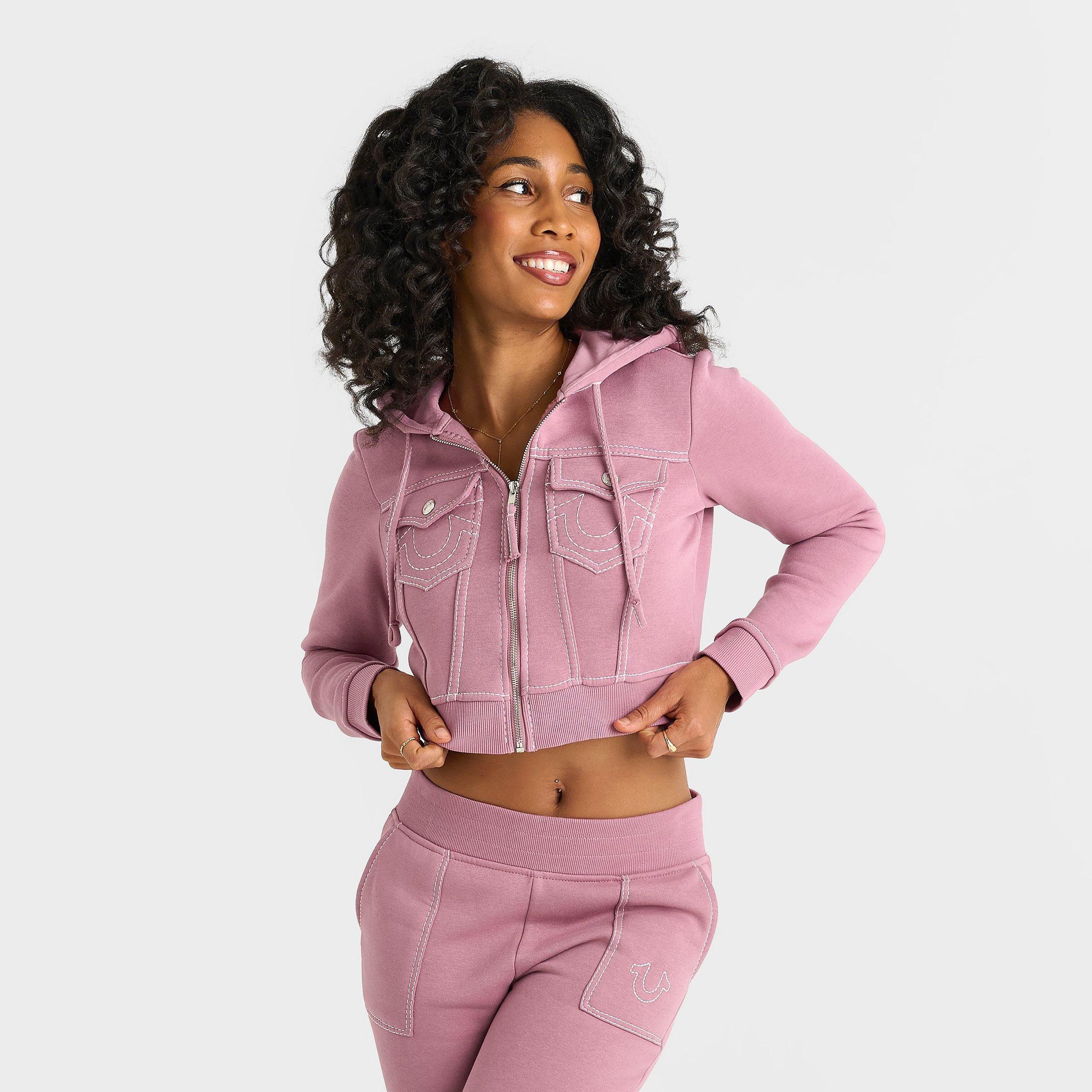 Women's True Religion Shrunken Big T Full-Zip Cropped Hoodie