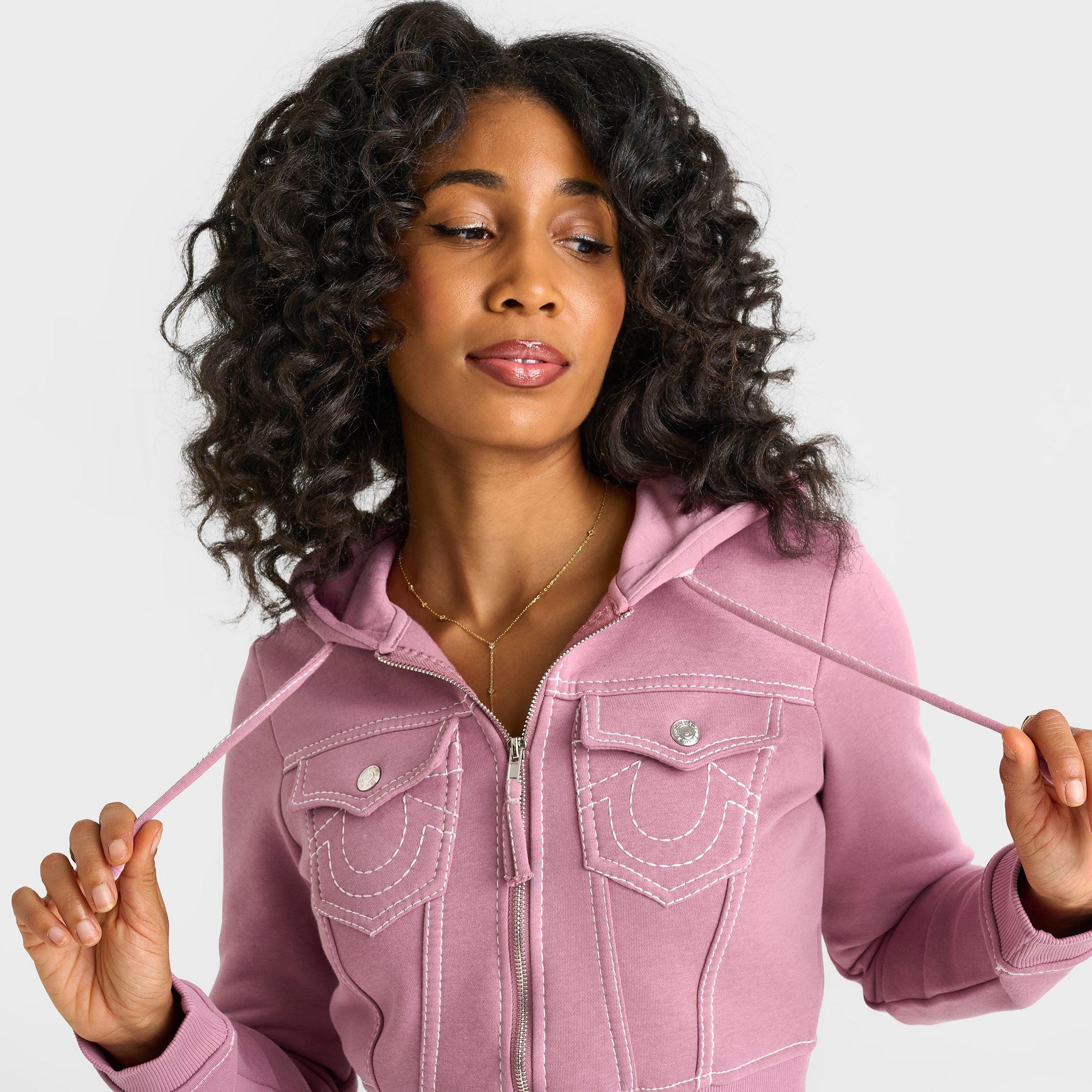Women's True Religion Shrunken Big T Full-Zip Cropped Hoodie