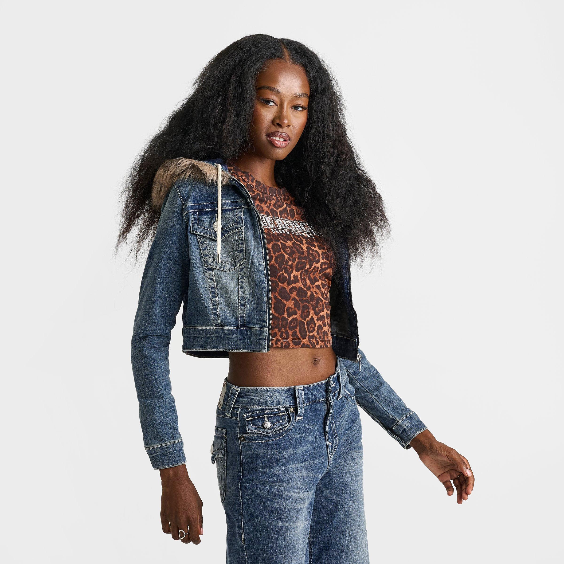 Women's True Religion Denim Fur Hooded Jacket