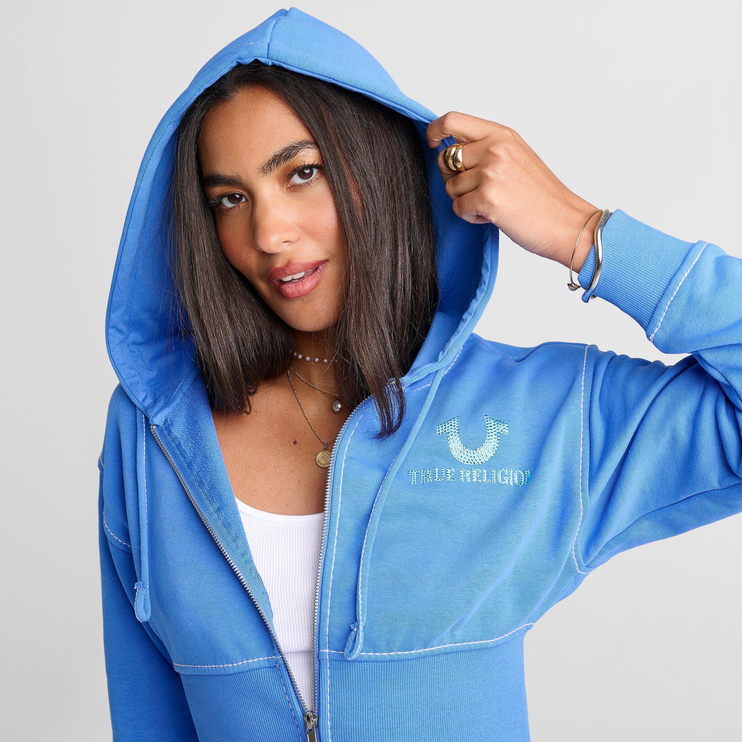 Women's True Religion Big T High Waistband Full-Zip Hoodie