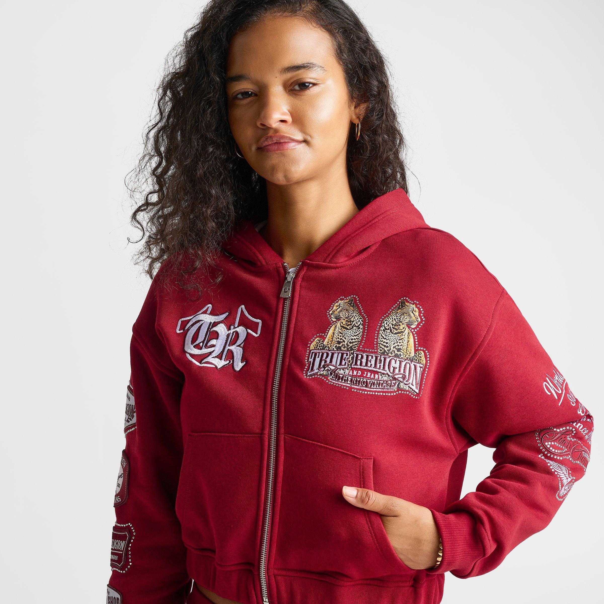 Women's True Religion Crystal Leopard Varsity Full-Zip Hoodie