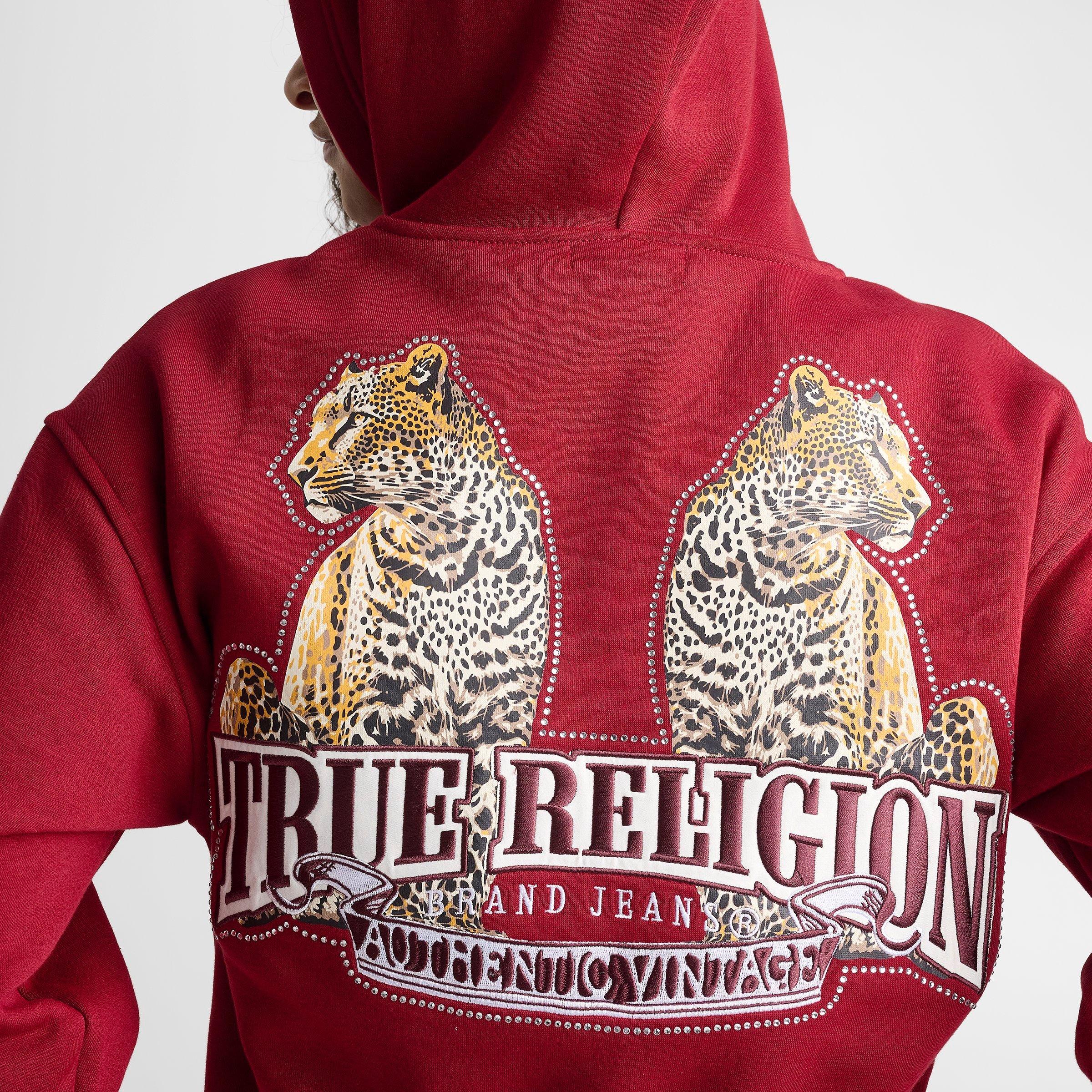 Women's True Religion Crystal Leopard Varsity Full-Zip Hoodie