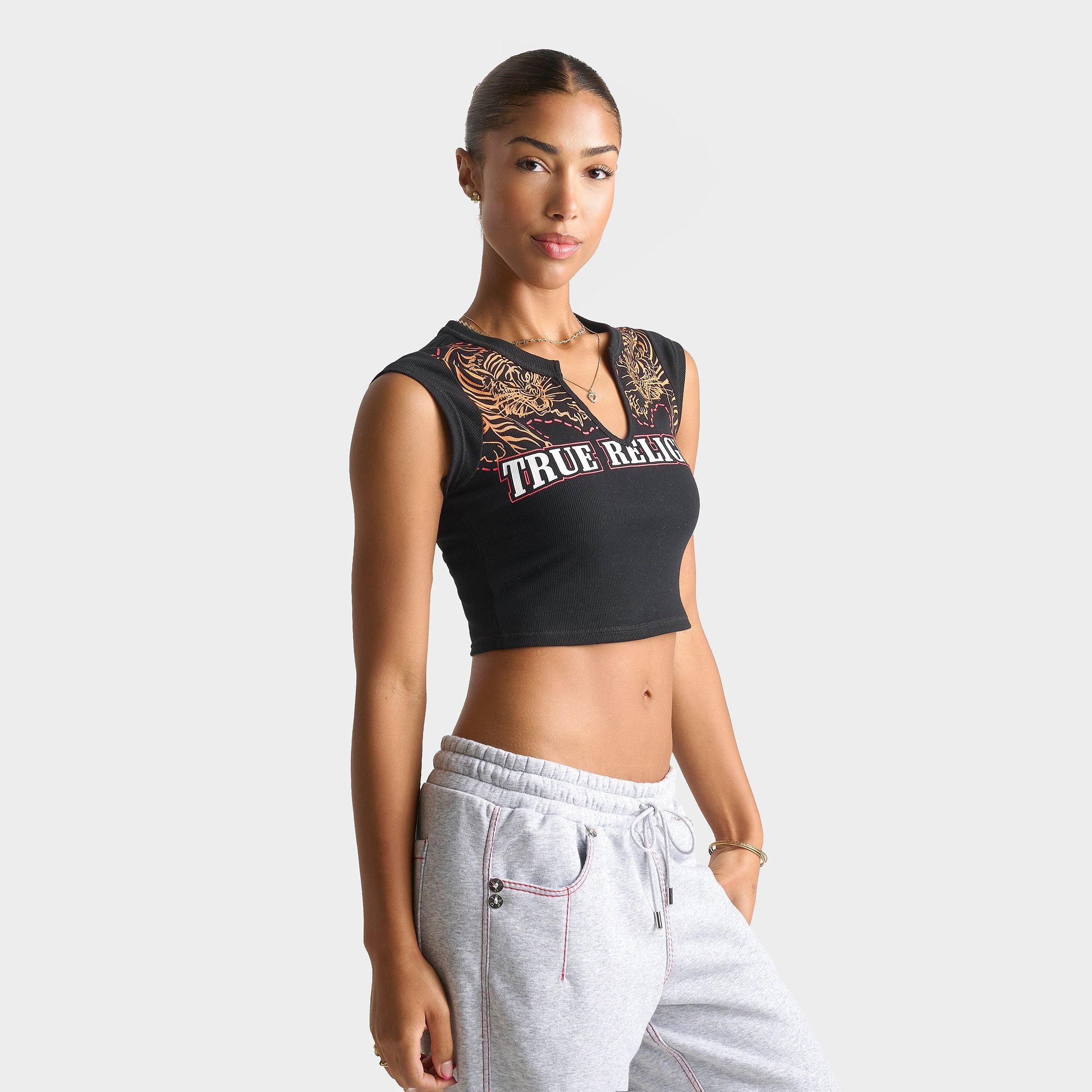 Women's True Religion Tiger Logo Notch Baby T-Shirt