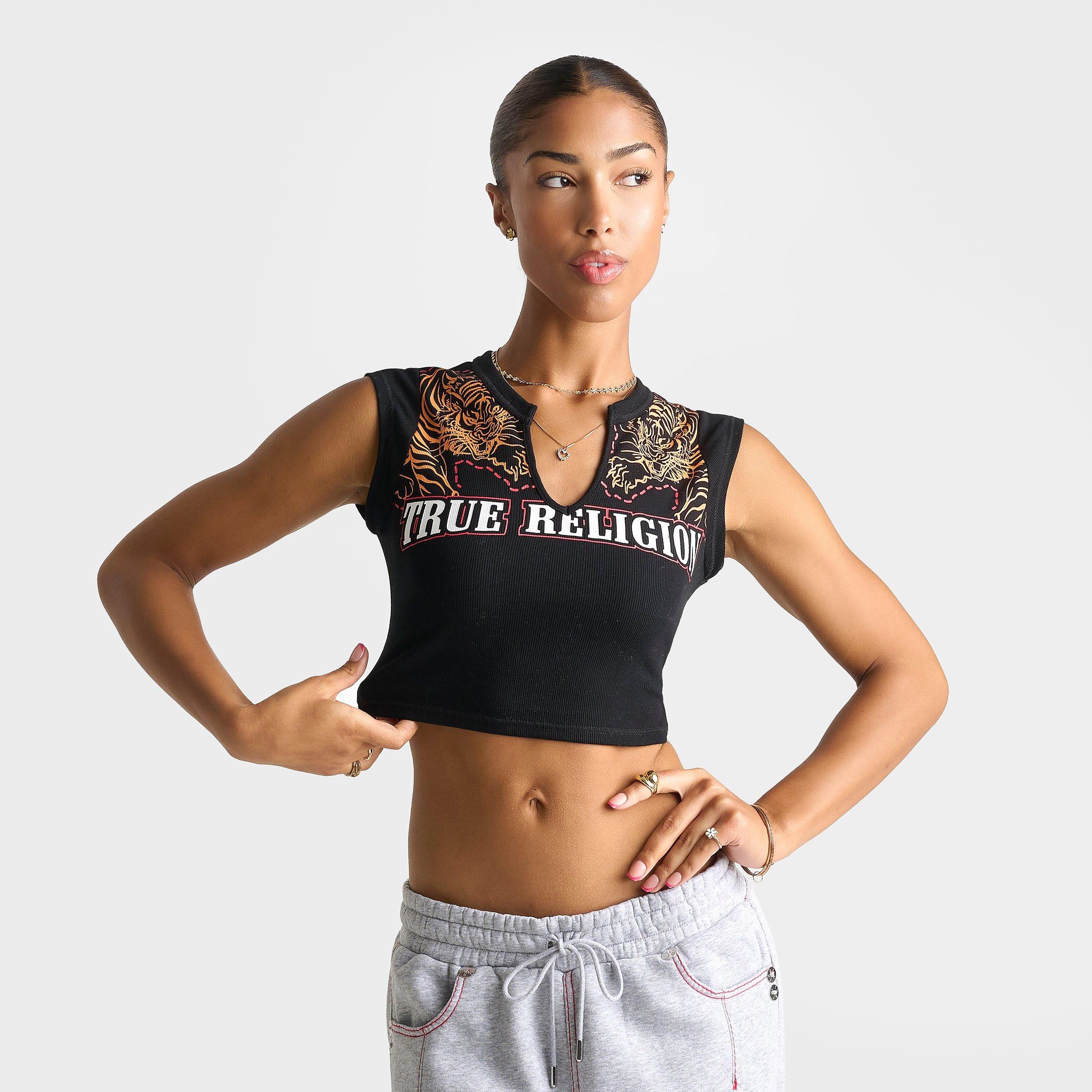 Women's True Religion Tiger Logo Notch Baby T-Shirt