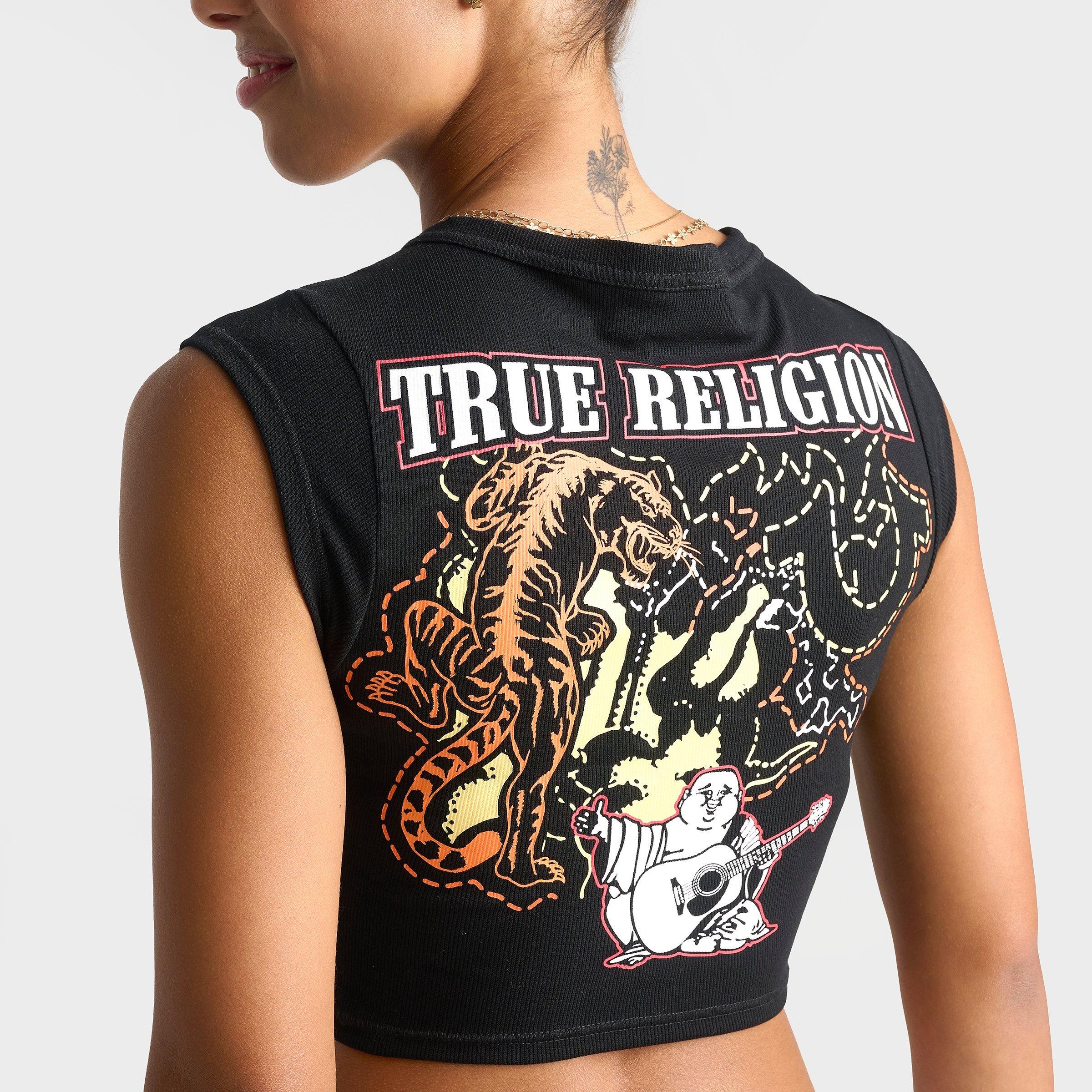 Women's True Religion Tiger Logo Notch Baby T-Shirt