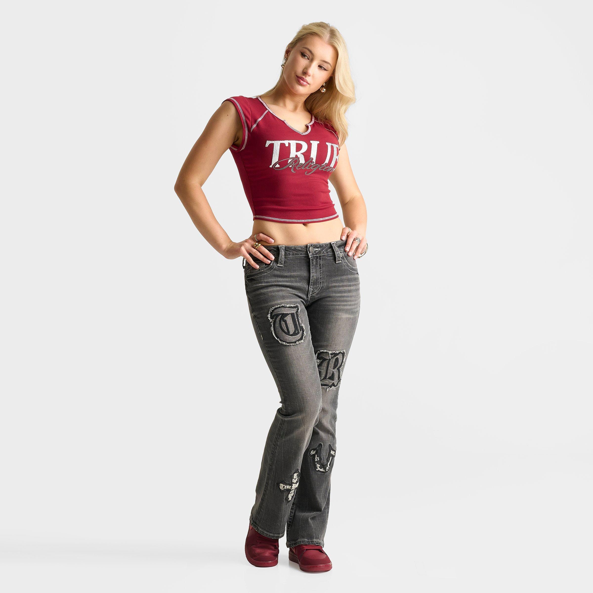 Women's True Religion Crystal Ribbed Notched Baby T-Shirt