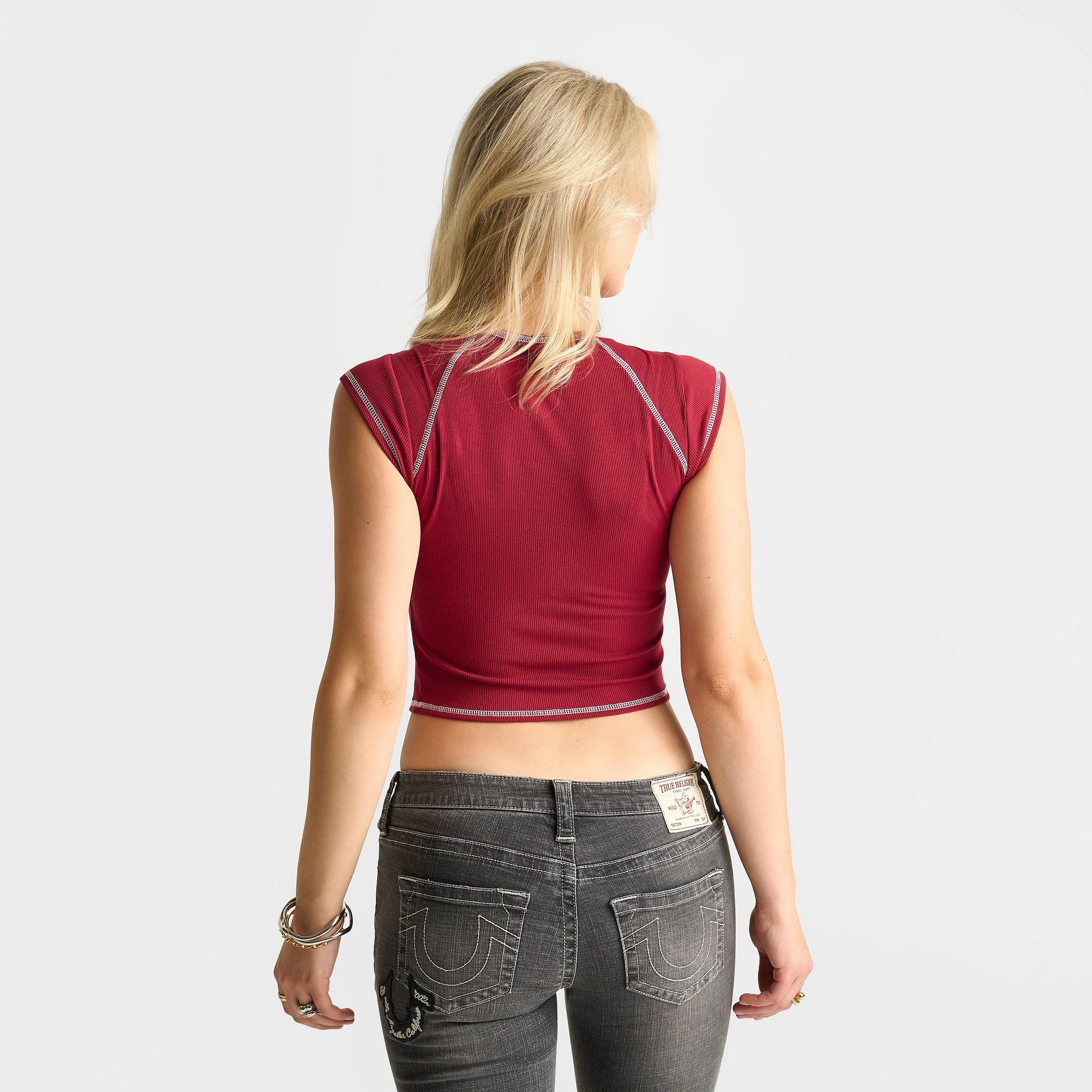 Women's True Religion Crystal Ribbed Notched Baby T-Shirt