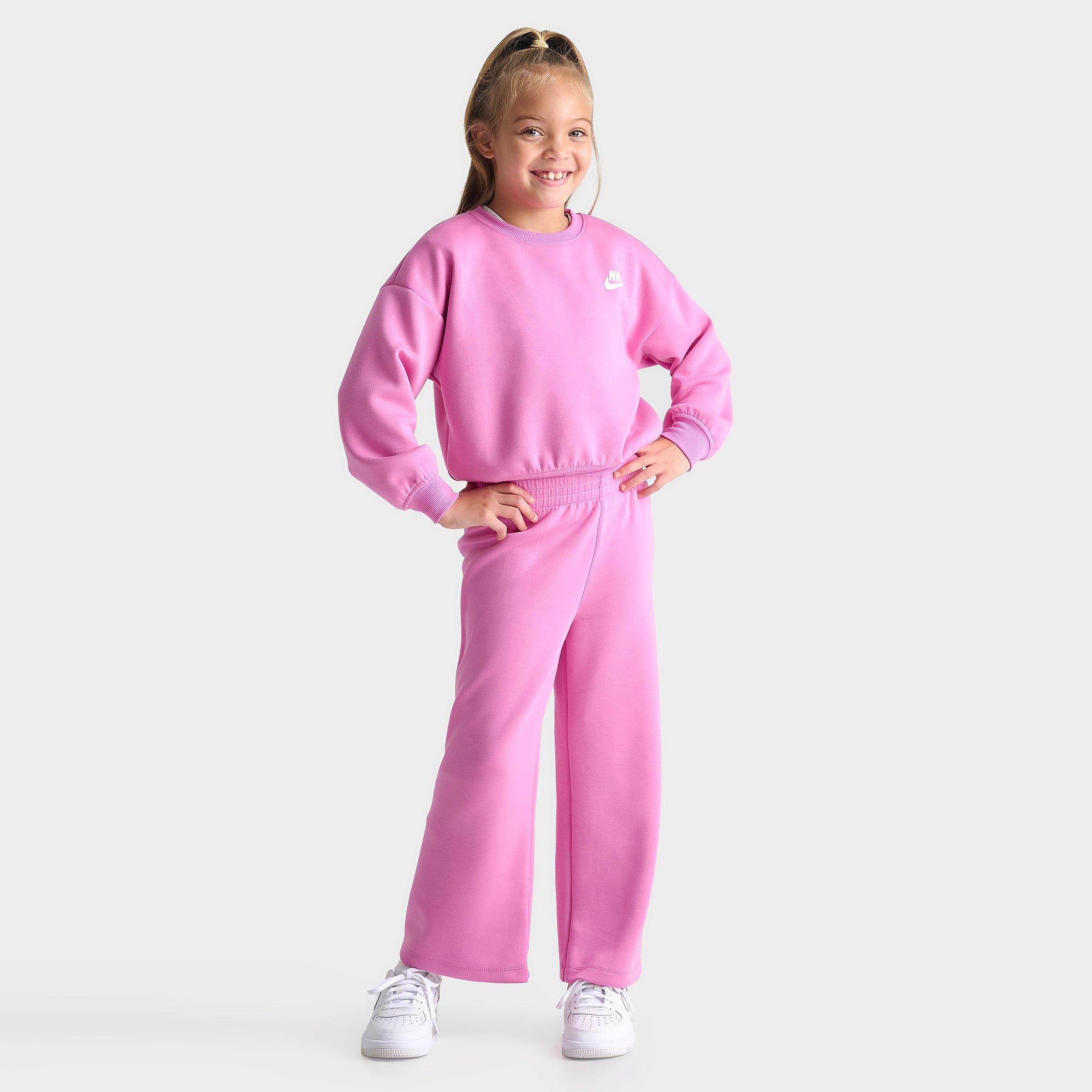 Girls' Little Kids' Nike Crewneck Sweatshirt and Wide Leg Sweatpants Set
