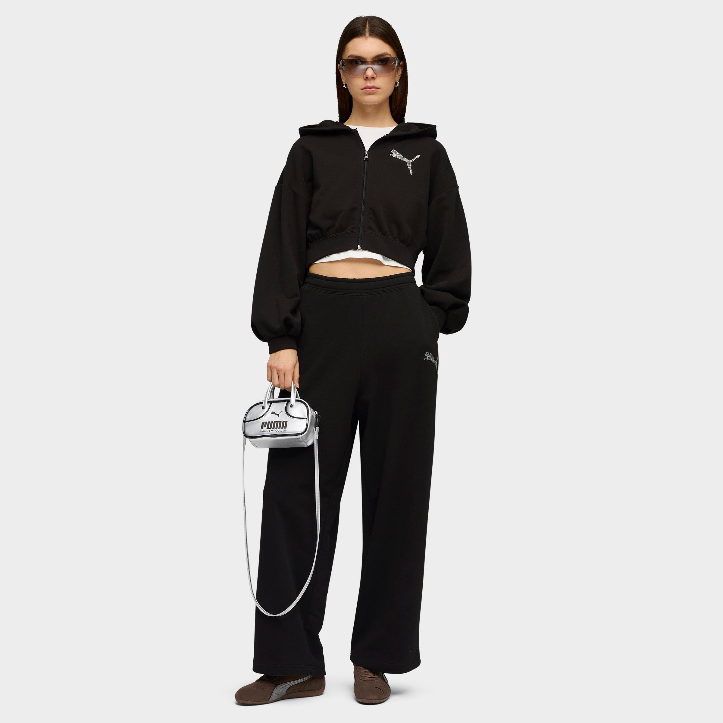 Women's Puma Essentials Graphics Bedazzled Cropped Full-Zip Hoodie