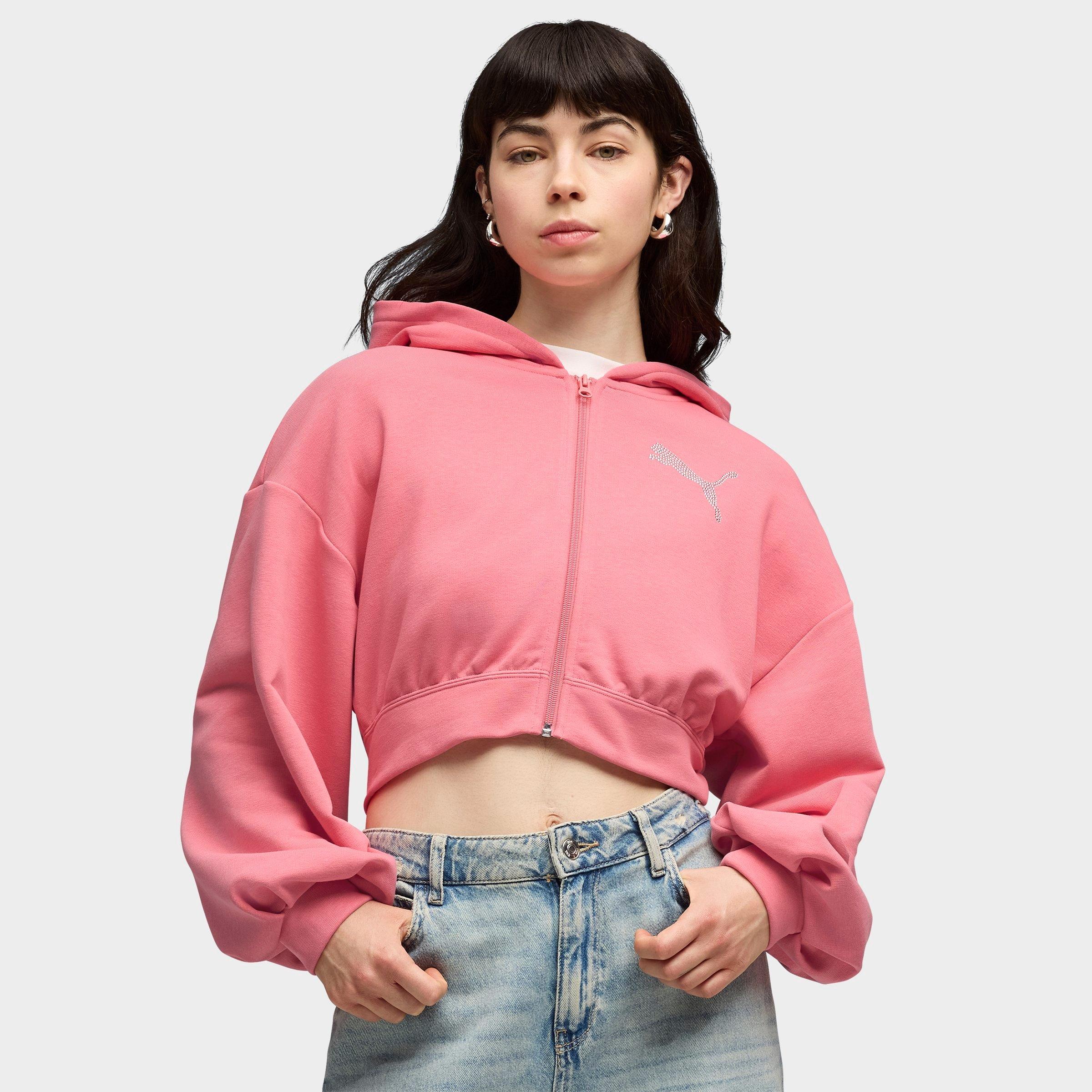 Women's Puma Essentials Graphics Bedazzled Cropped Full-Zip Hoodie
