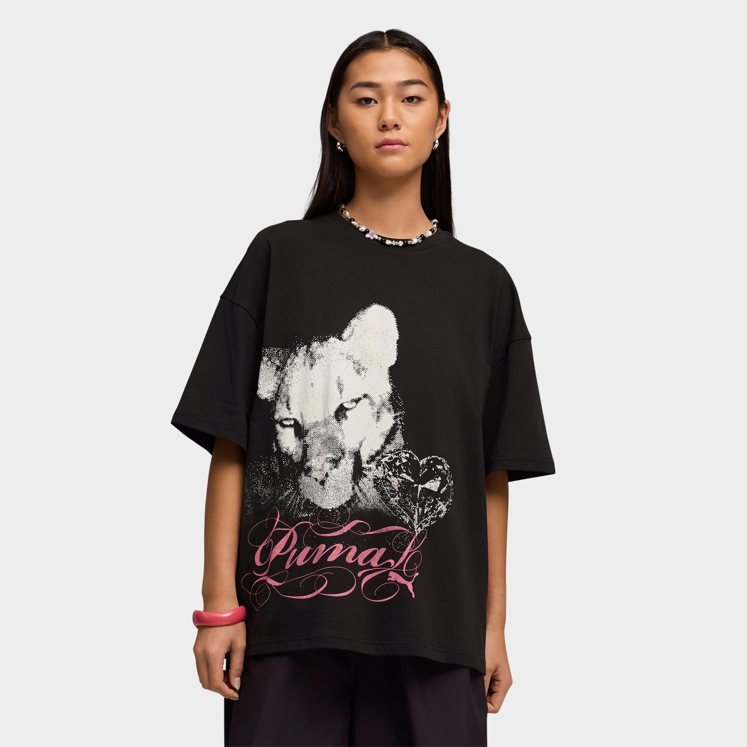 Women's Puma Street Glam Oversized Bedazzled Graphic Jersey T-Shirt