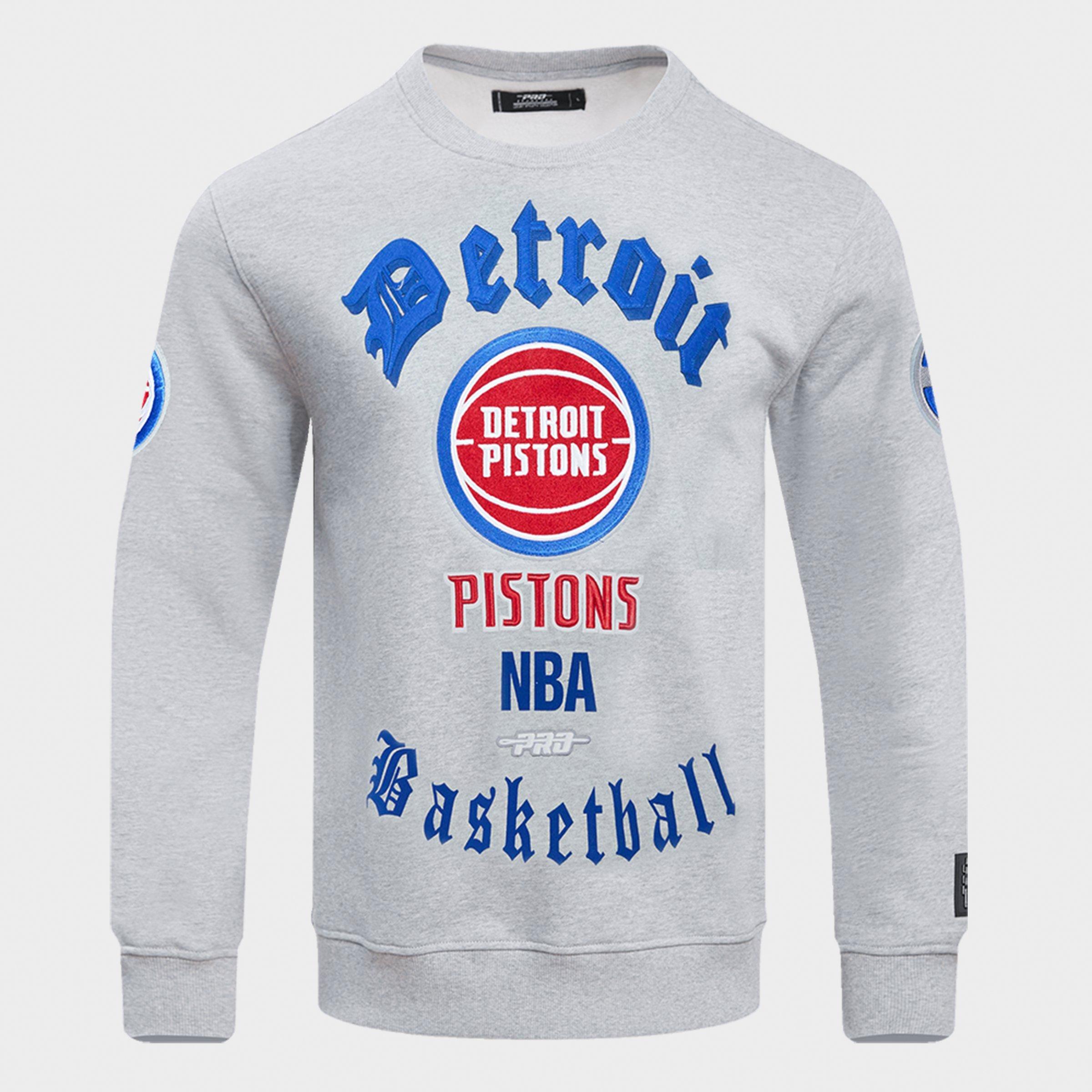Men's Pro Standard Detroit Pistons NBA Old English Fleece Crewneck Sweatshirt