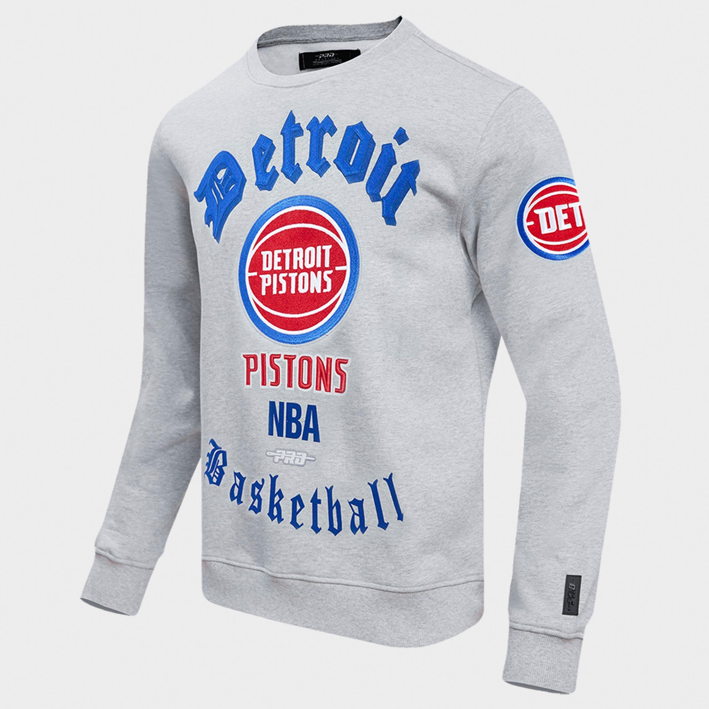 Men's Pro Standard Detroit Pistons NBA Old English Fleece Crewneck Sweatshirt