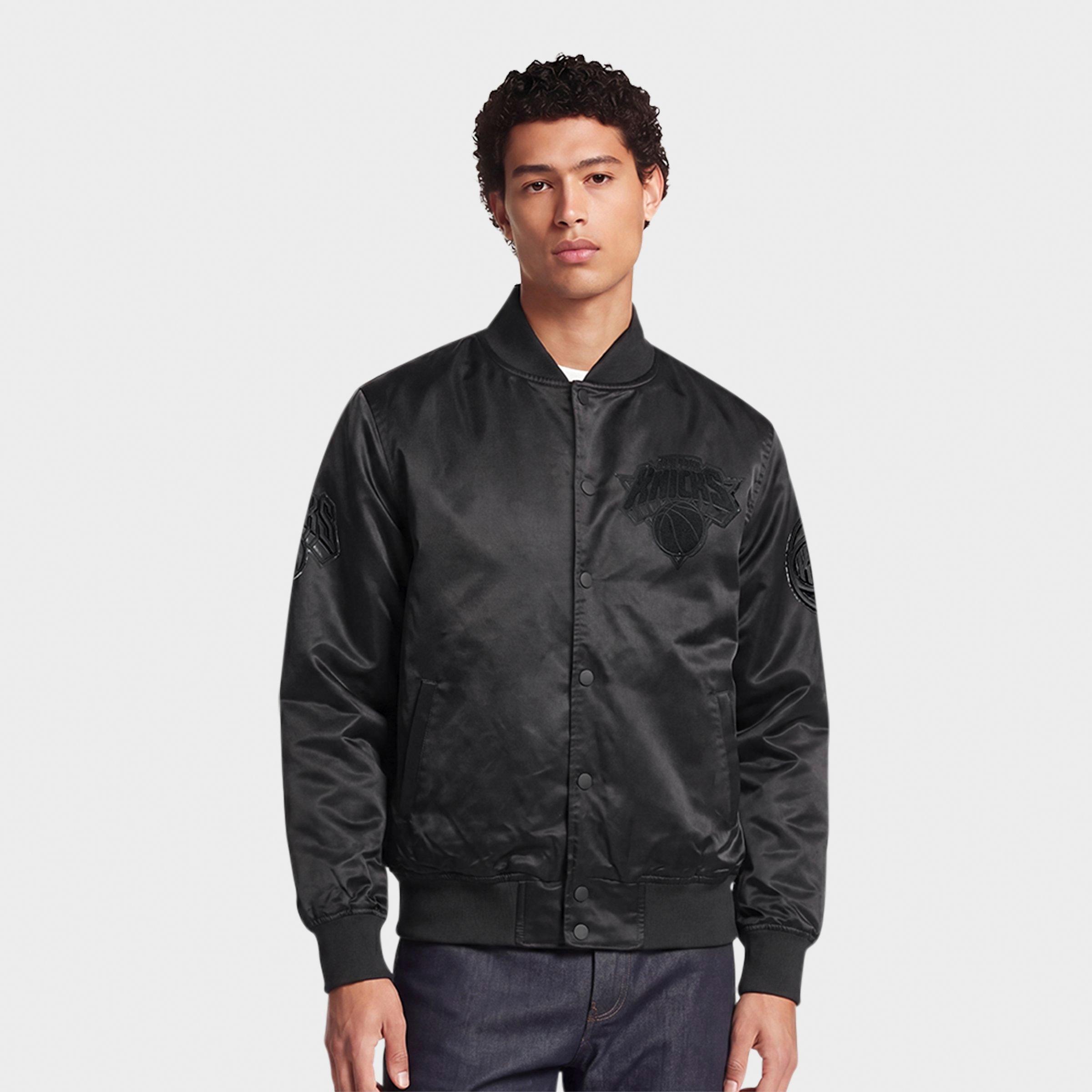Men's Pro Standard New York Knicks NBA Triple Black Logo Satin Jacket