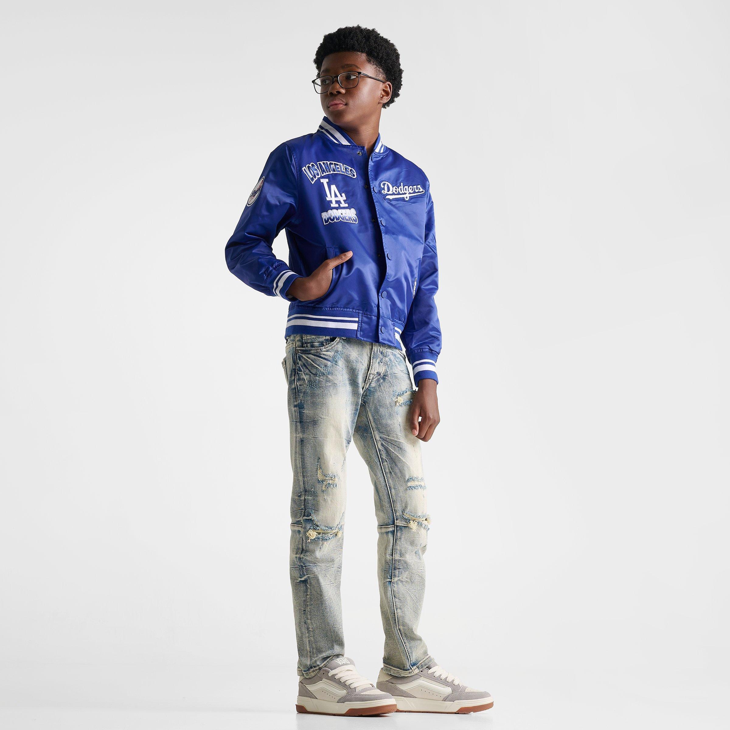 Big Kids' Pro Standard Los Angeles Dodgers MLB Turn It Up Satin Bomber Jacket