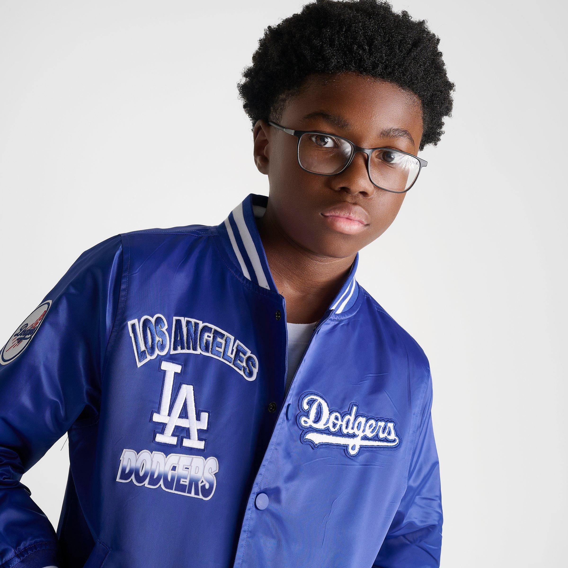 Big Kids' Pro Standard Los Angeles Dodgers MLB Turn It Up Satin Bomber Jacket