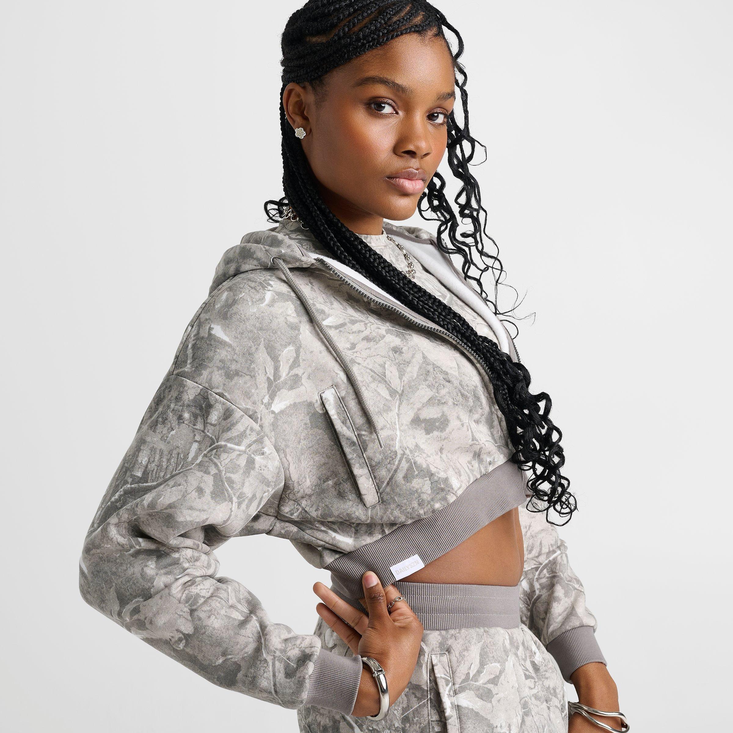 Women's DAILYSZN Fleece Cropped Full-Zip Hoodie