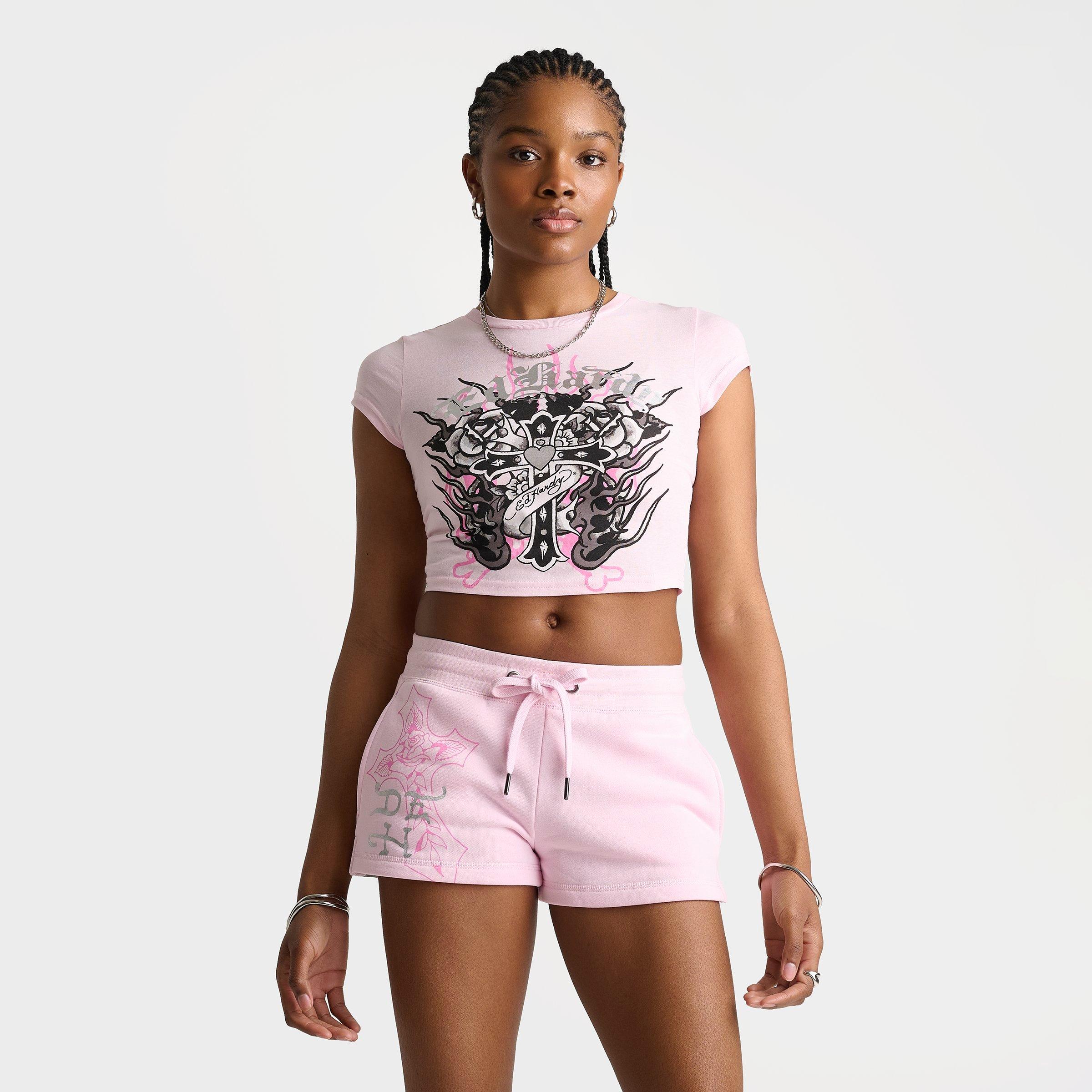 Women's Ed Hardy Flame Cross Baby T-Shirt