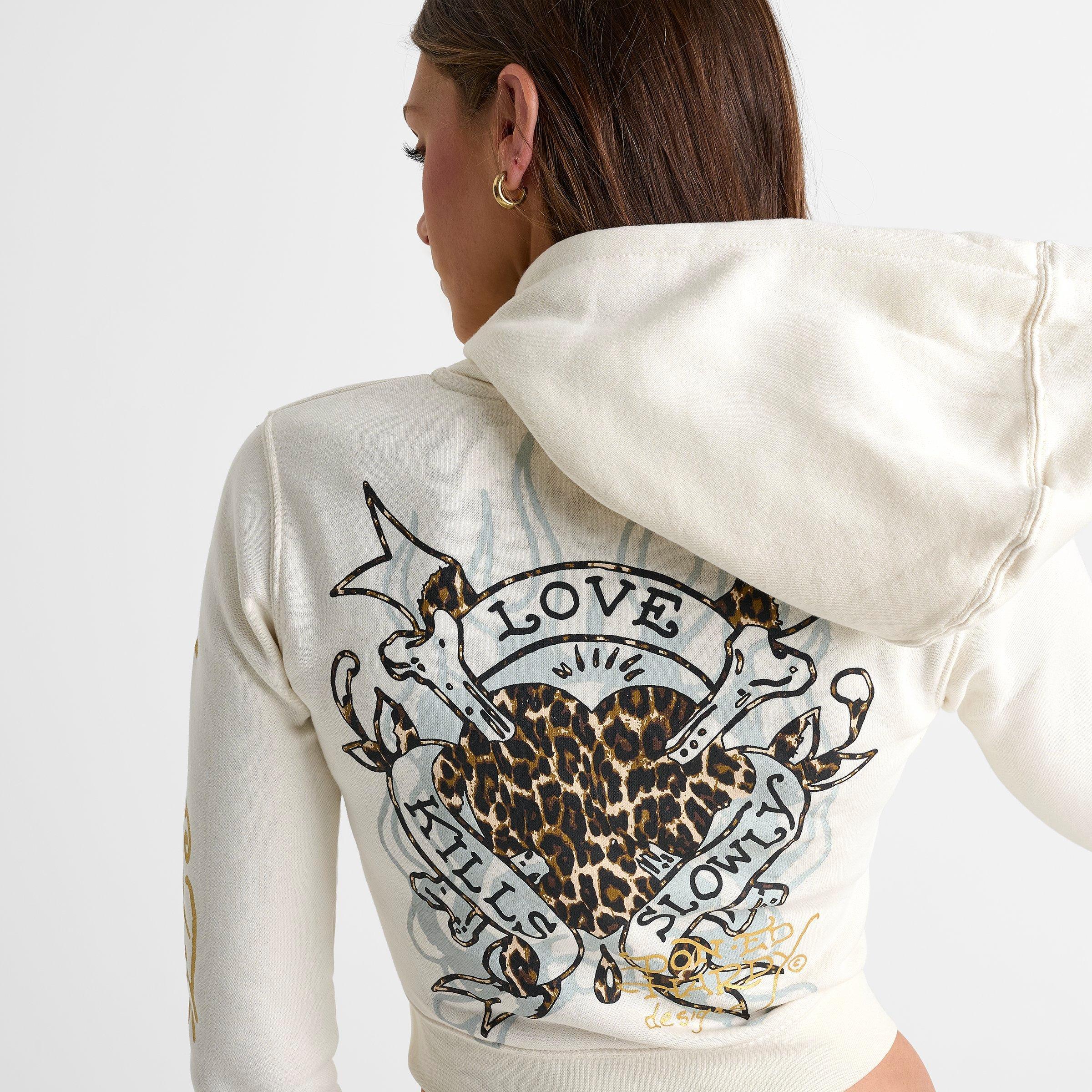 Women's Ed Hardy "Love Kills Slowly" Cropped Full-Zip Fleece Hoodie