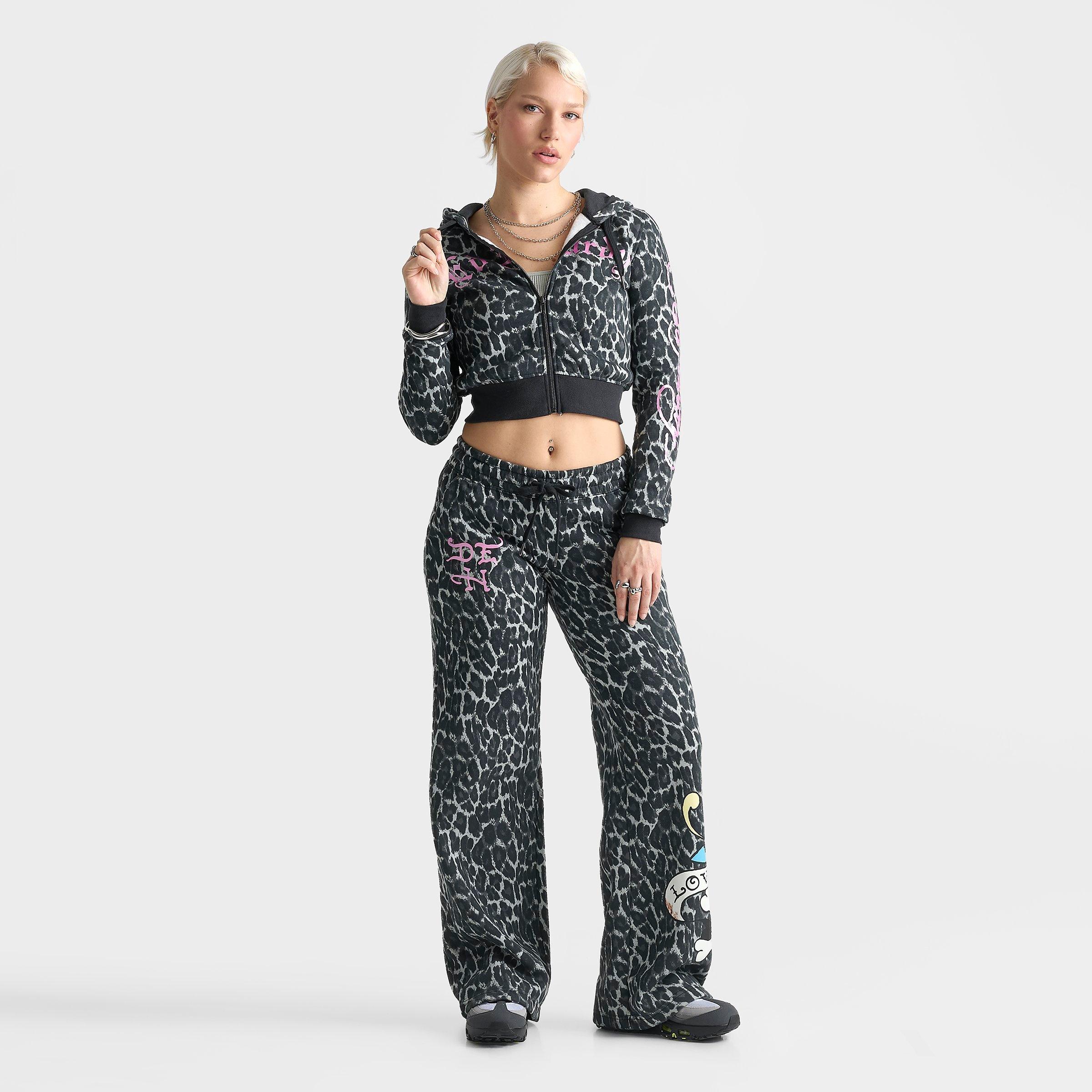 Women's Ed Hardy "Love Kills Slowly" Skull Cropped Full-Zip Fleece Hoodie