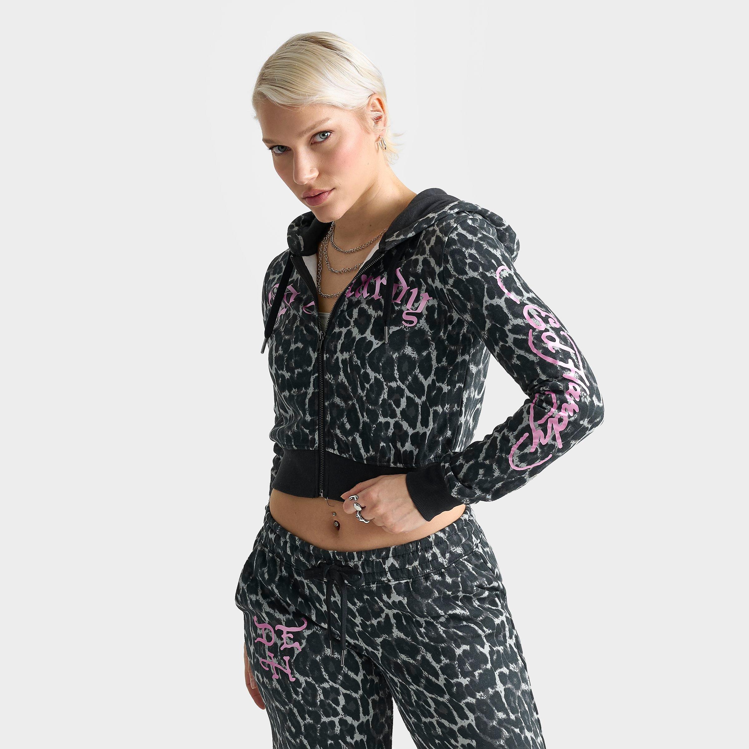 Women's Ed Hardy "Love Kills Slowly" Skull Cropped Full-Zip Fleece Hoodie