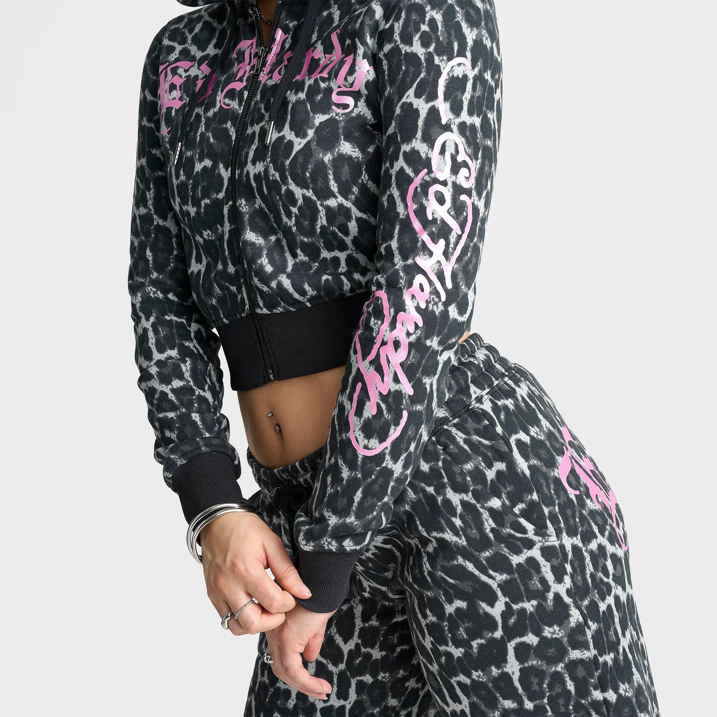 Women's Ed Hardy "Love Kills Slowly" Skull Cropped Full-Zip Fleece Hoodie