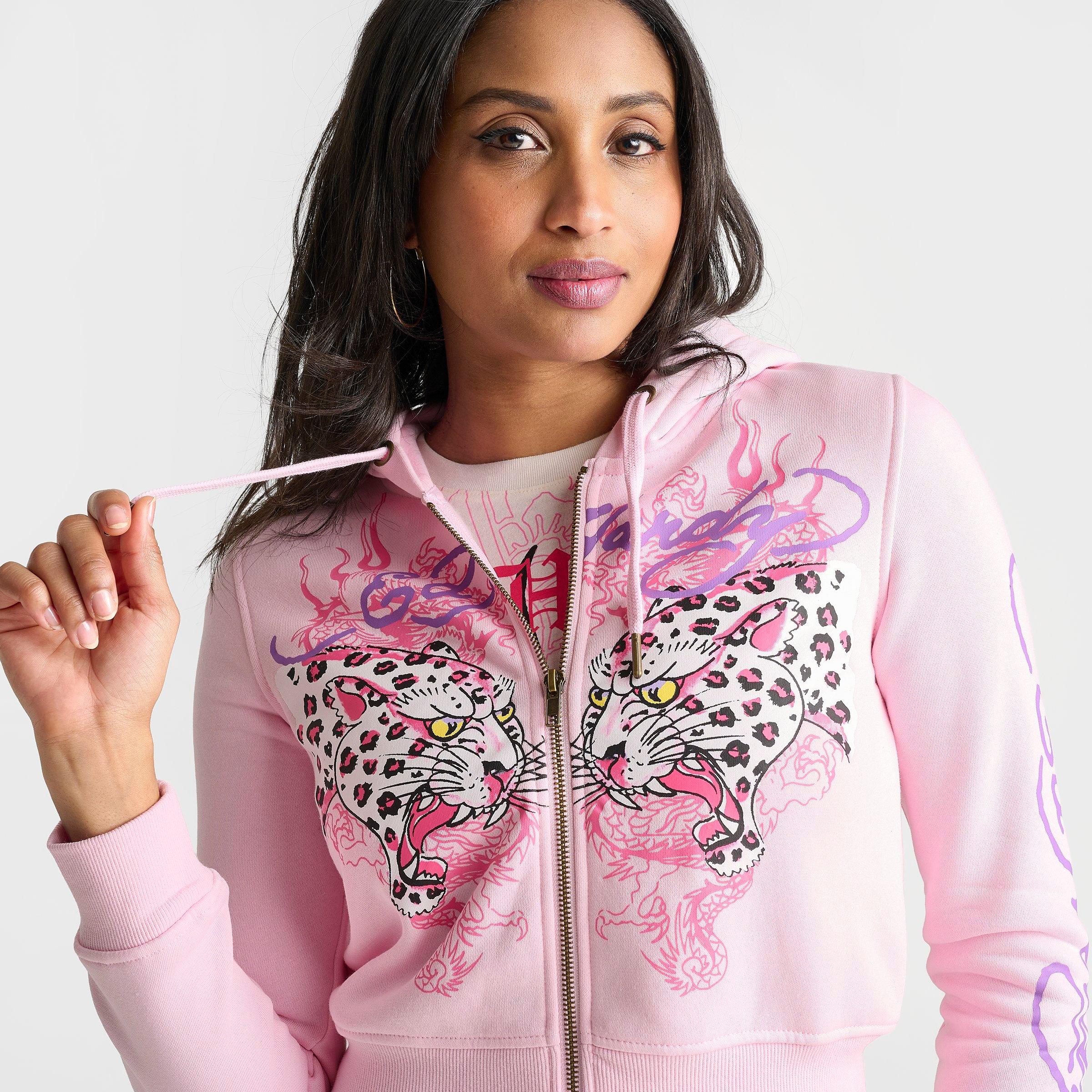 Women's Ed Hardy Leopard Full-Zip Fleece Hoodie
