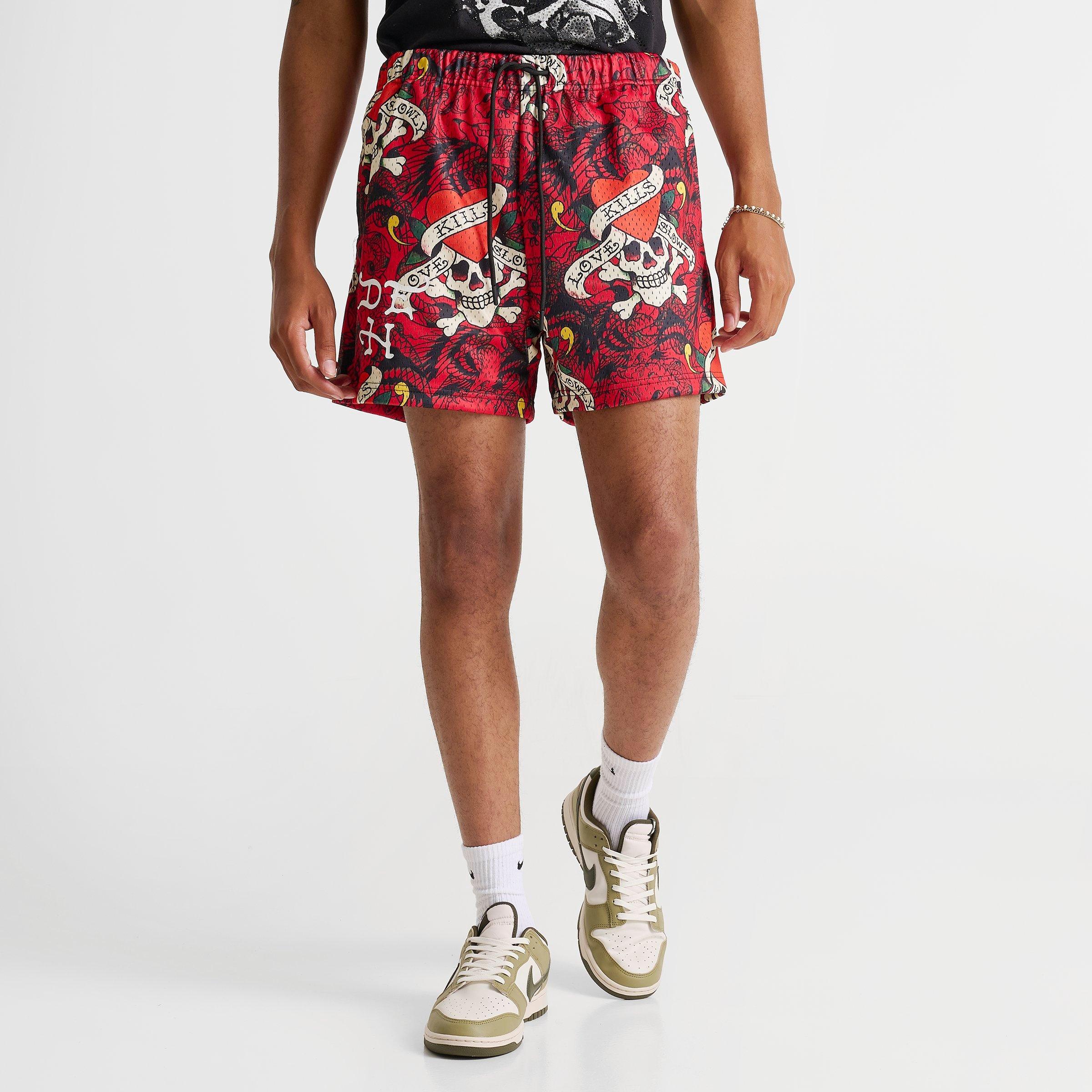 Men's Ed Hardy Love Kills Slowly Skull Graphic Mesh Shorts