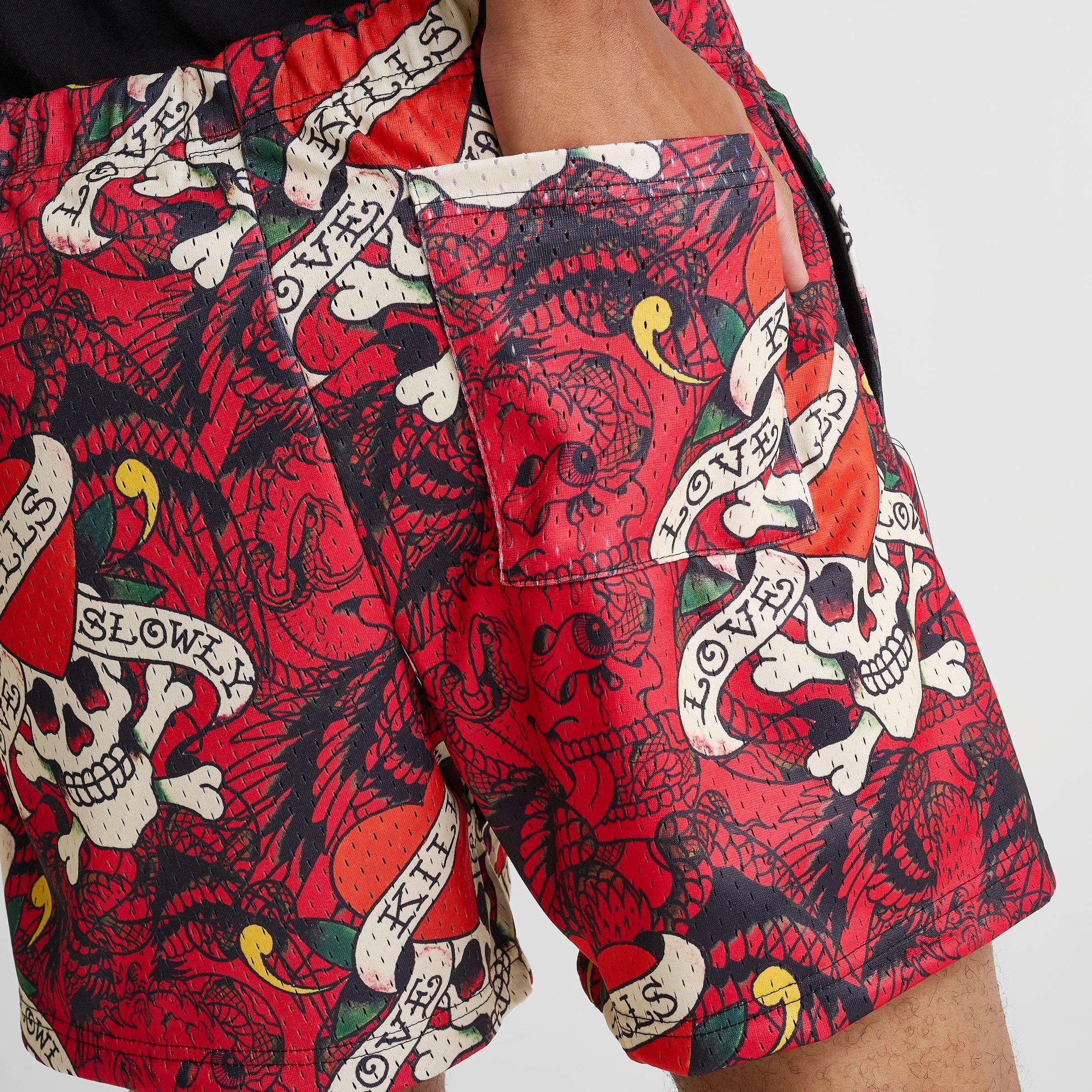 Men's Ed Hardy Love Kills Slowly Skull Graphic Mesh Shorts