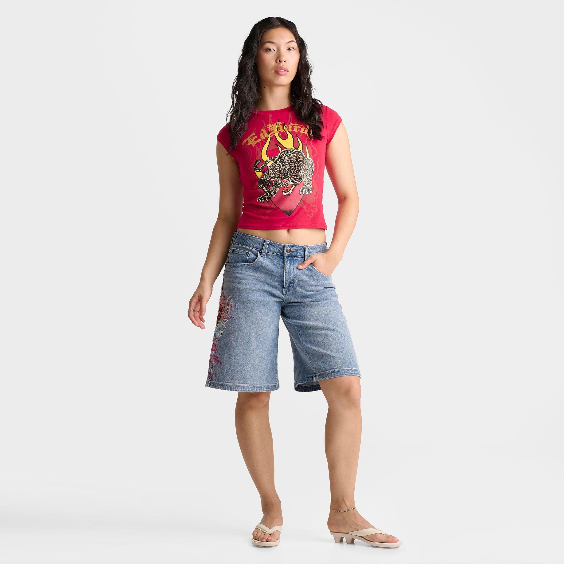 Women's Ed Hardy Leopard Panther Cap Sleeve Baby T-Shirt