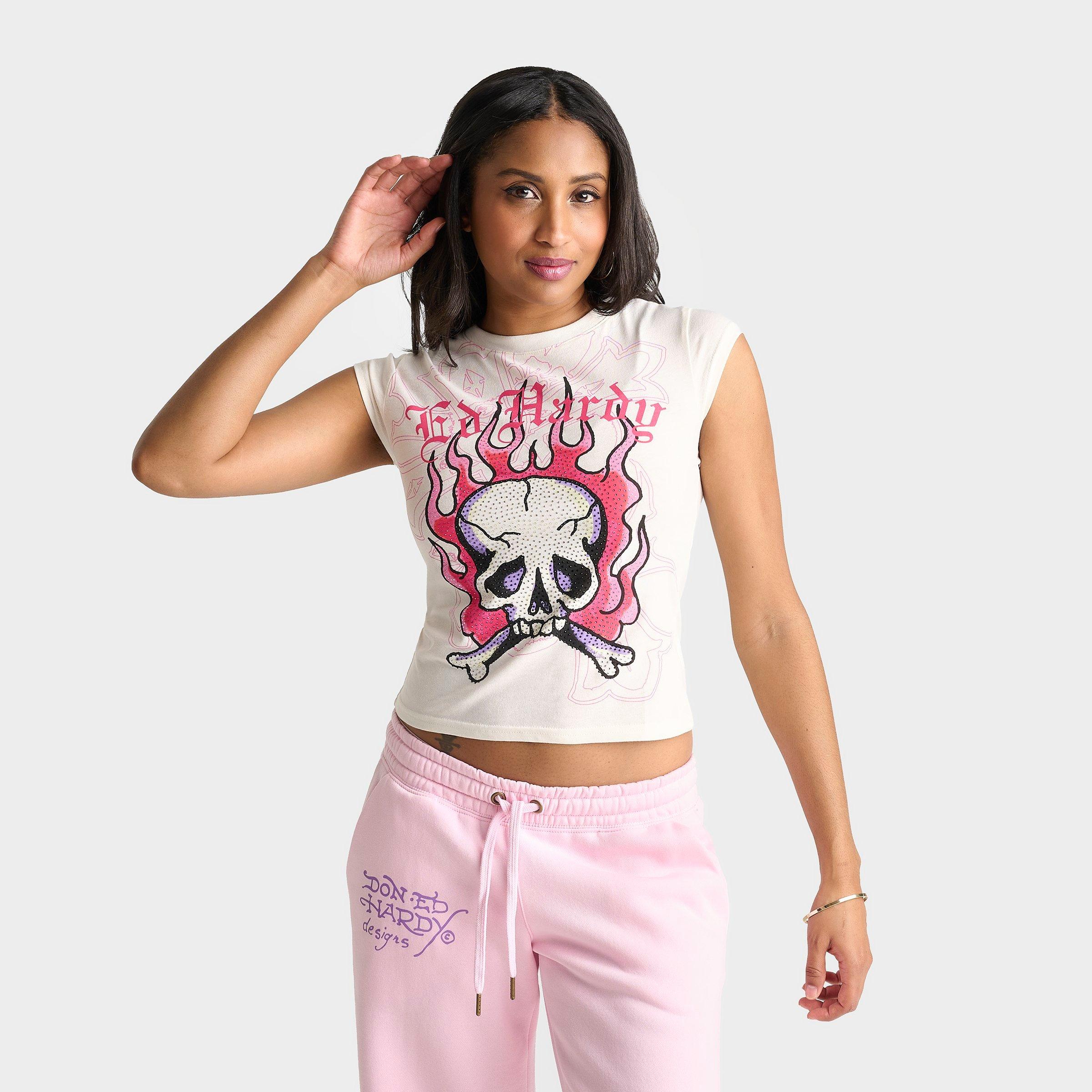 Women's Ed Hardy Rhinestone Panther Cap T-Shirt