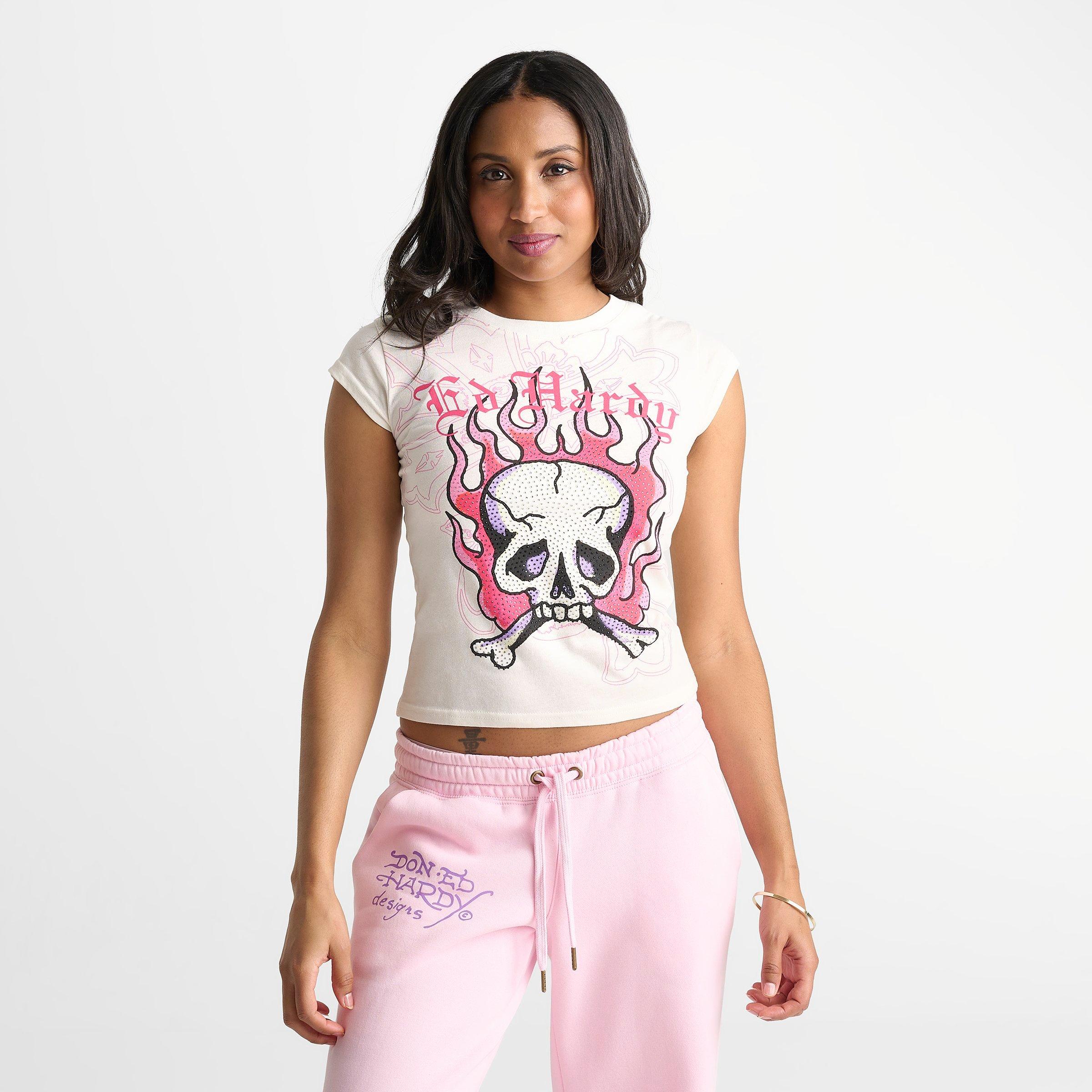 Women's Ed Hardy Rhinestone Panther Cap T-Shirt