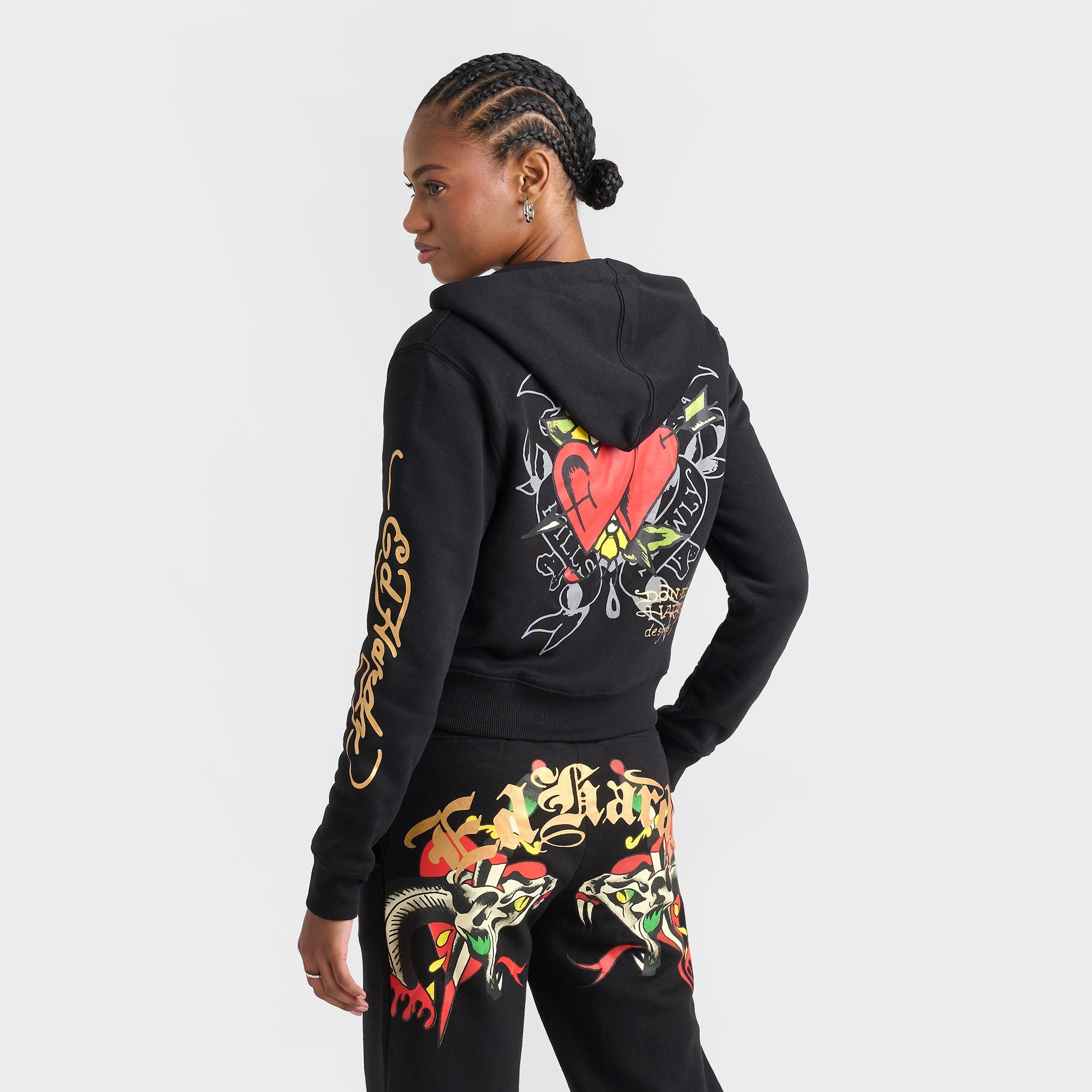 Women's Ed Hardy Heart Snake Fleece Full-Zip Hoodie